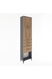 Arges Dolap 3 Raflı 4 Çekmeceli 2 Kapaklı 60x30x243 Antrasit-Çam