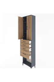 Arges Dolap 3 Raflı 4 Çekmeceli 2 Kapaklı 60x30x243 Antrasit-Çam