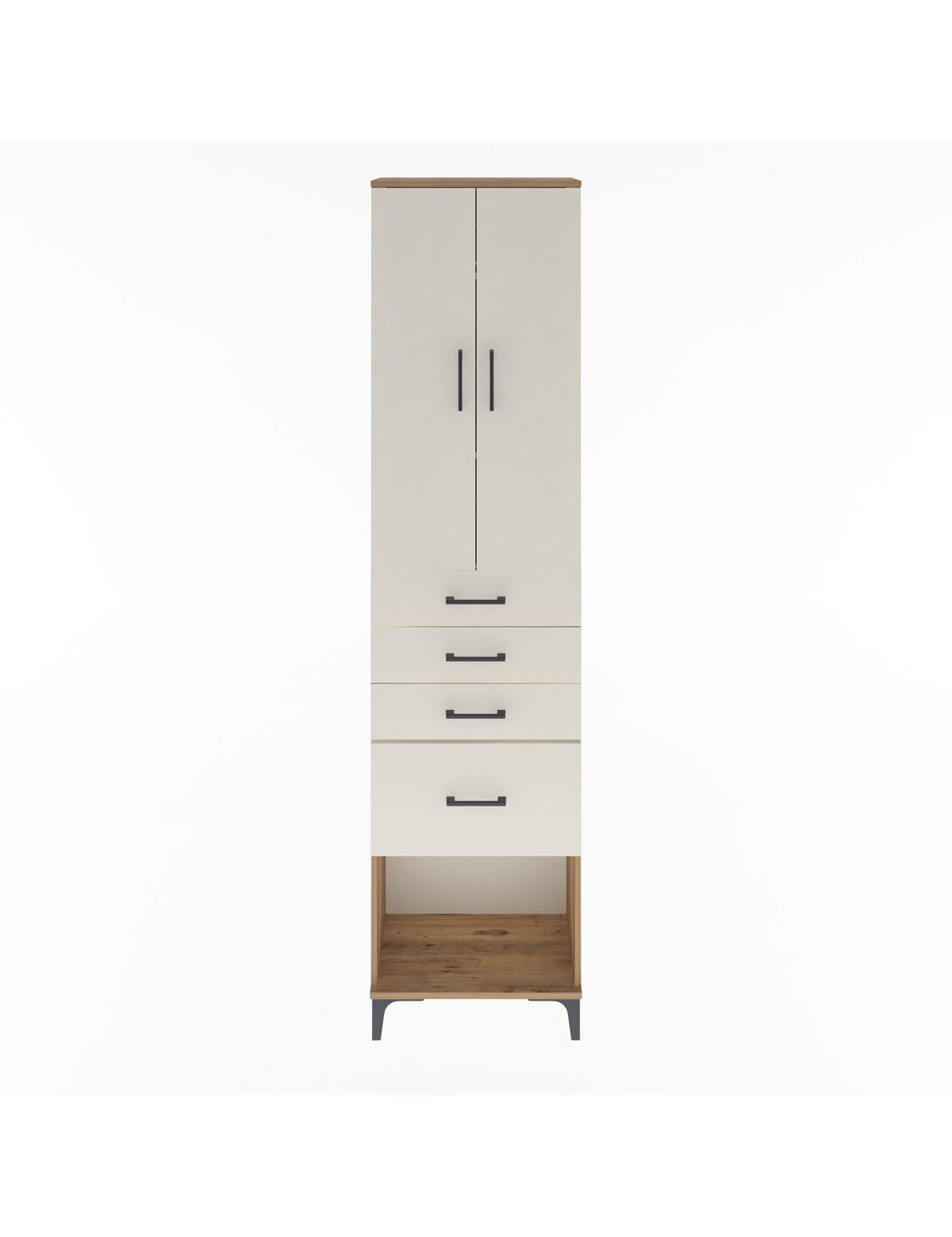 Arges Dolap 3 Raflı 4 Çekmeceli 2 Kapaklı 60x30x243 Çam-Aytaşı