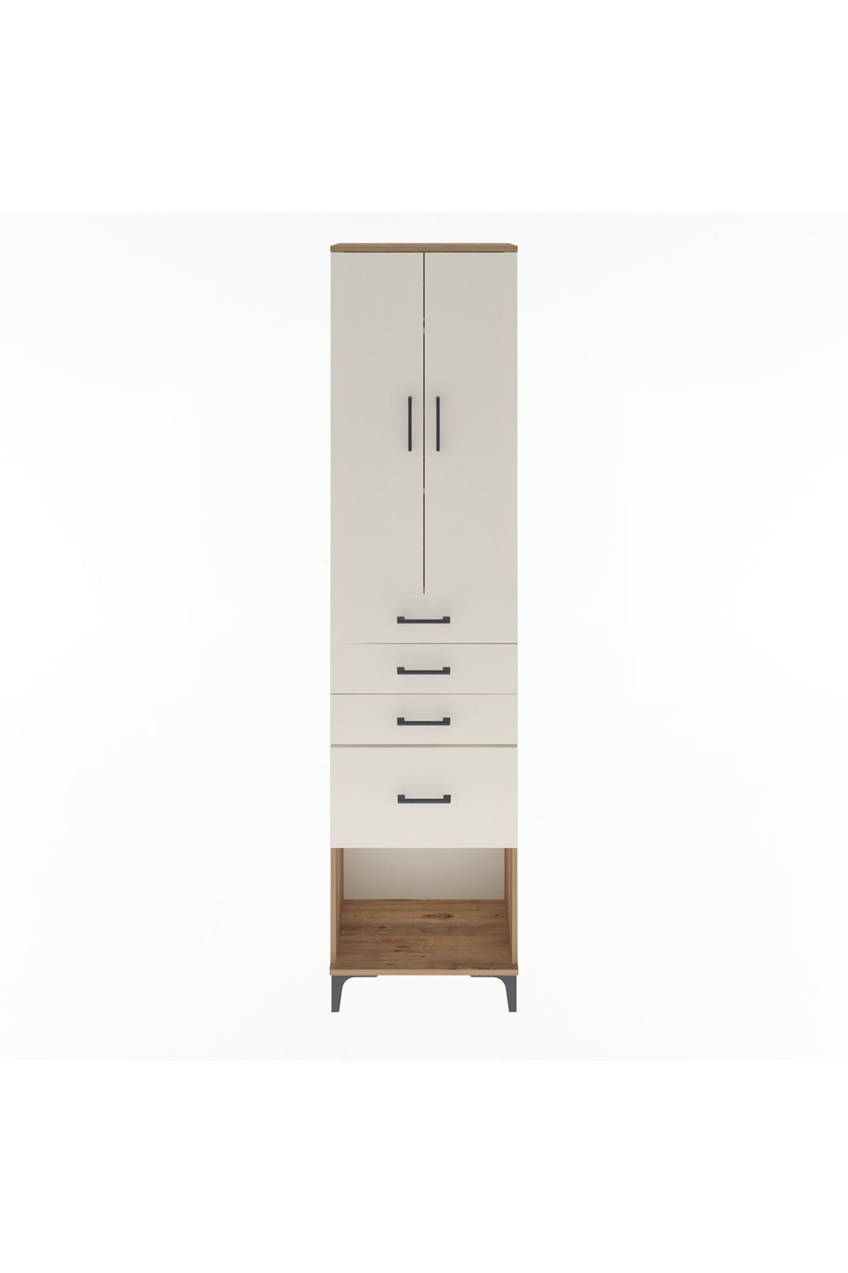 Arges Dolap 3 Raflı 4 Çekmeceli 2 Kapaklı 60x30x243 Çam-Aytaşı