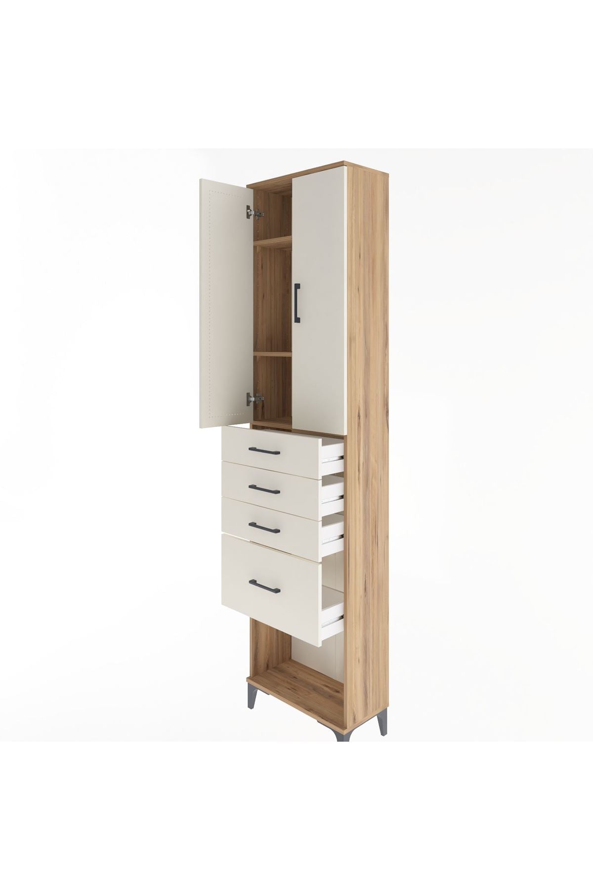 Arges Dolap 3 Raflı 4 Çekmeceli 2 Kapaklı 60x30x243 Çam-Aytaşı