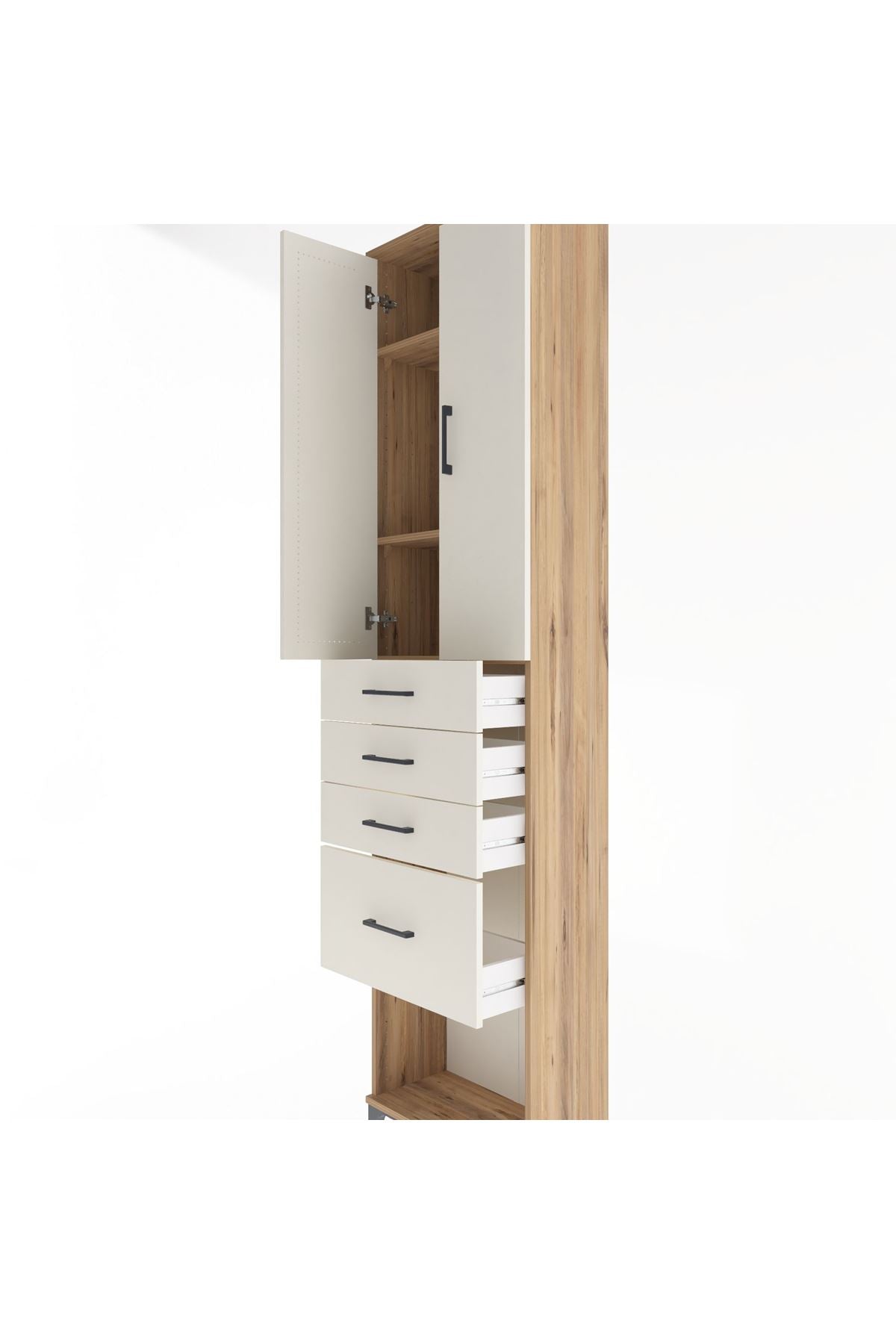 Arges Dolap 3 Raflı 4 Çekmeceli 2 Kapaklı 60x30x243 Çam-Aytaşı