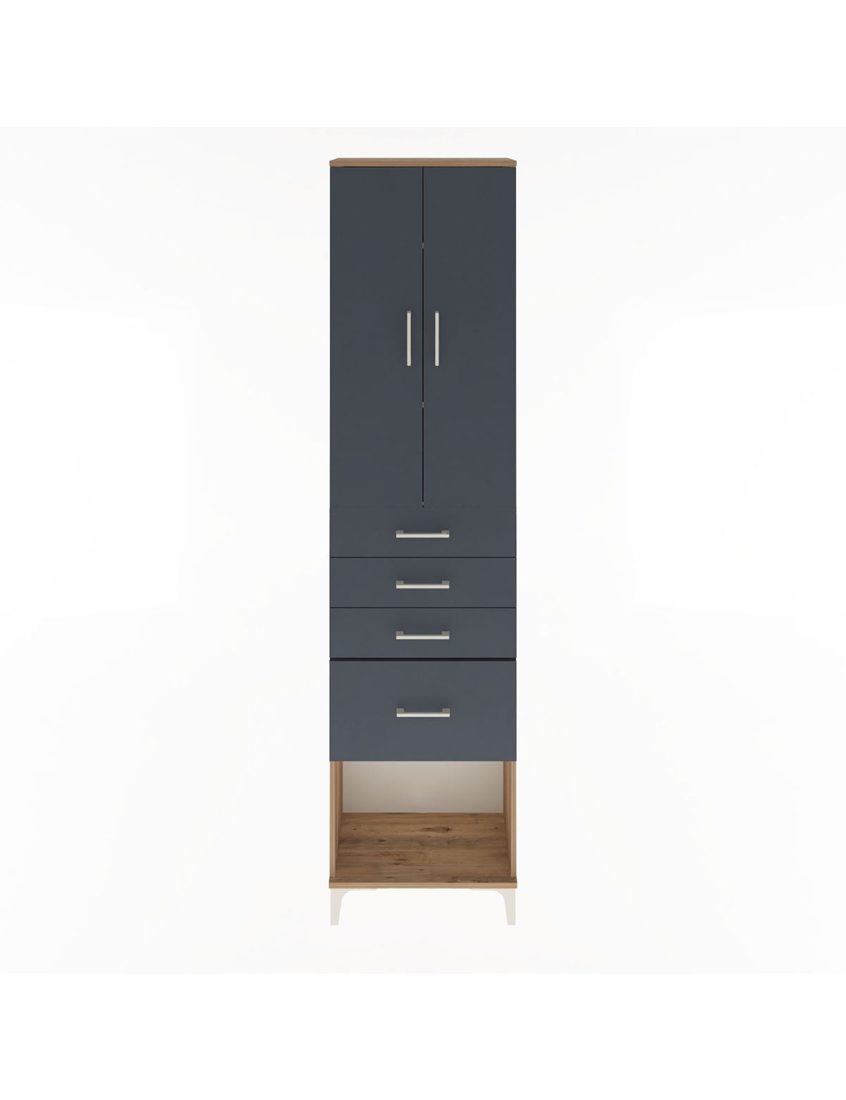 Arges Dolap 3 Raflı 4 Çekmeceli 2 Kapaklı 60x30x243 Çam-Antrasit