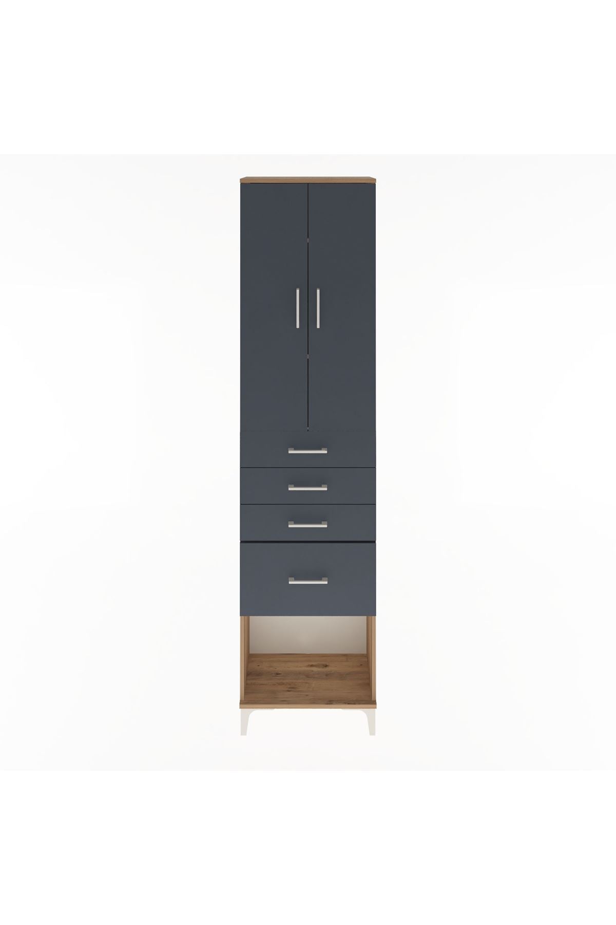 Arges Dolap 3 Raflı 4 Çekmeceli 2 Kapaklı 60x30x243 Çam-Antrasit