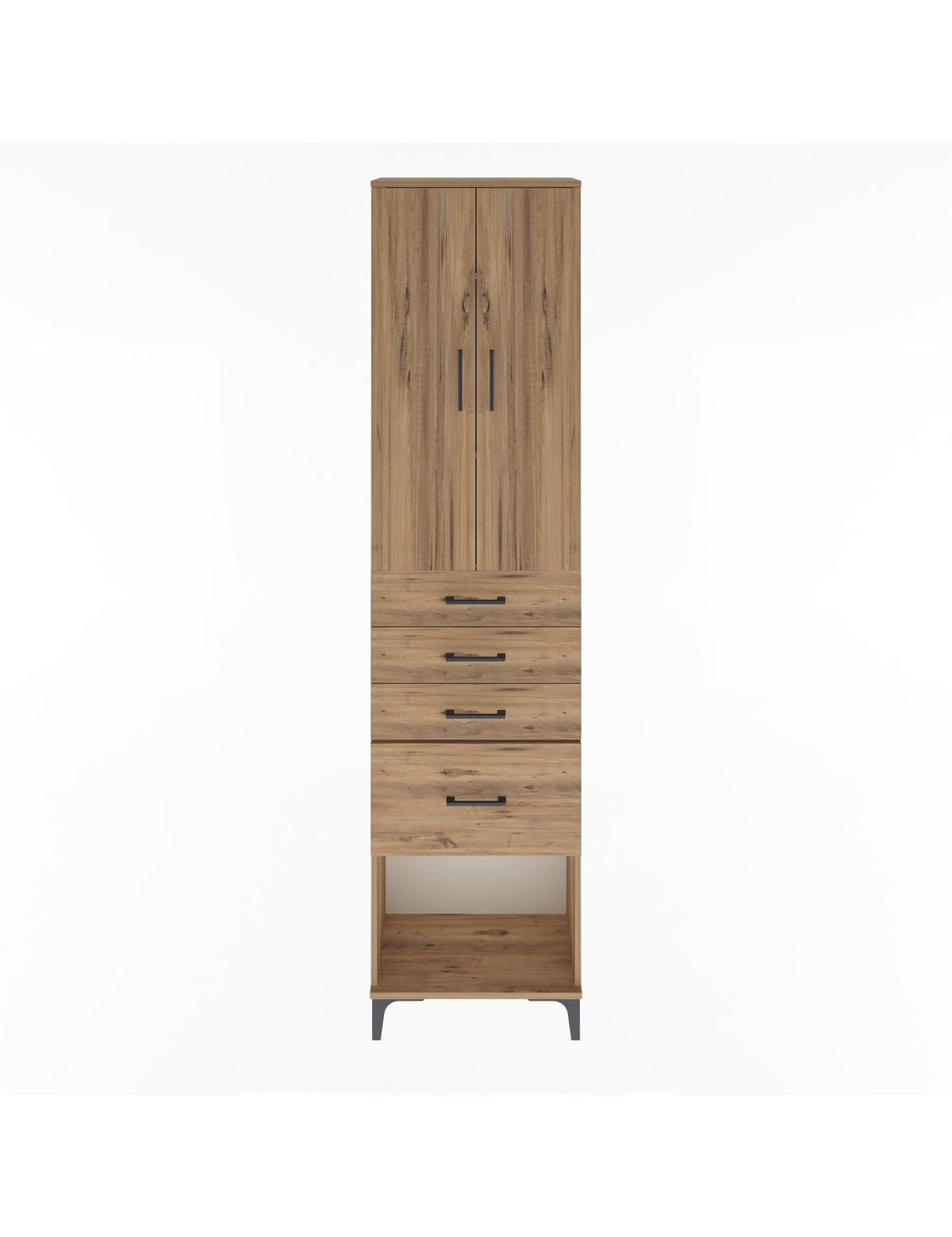 Arges Dolap 3 Raflı 4 Çekmeceli 2 Kapaklı 60x30x243 Çam-Çam