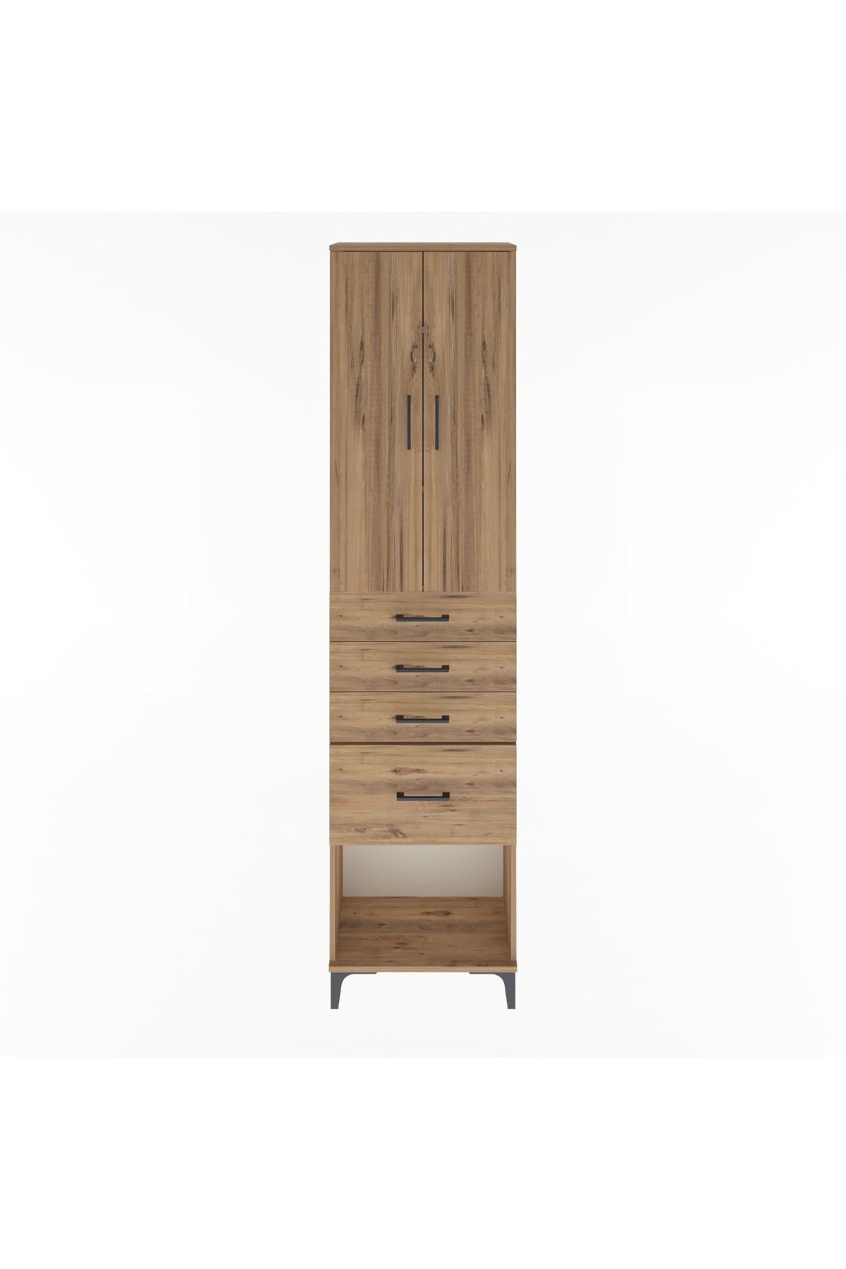 Arges Dolap 3 Raflı 4 Çekmeceli 2 Kapaklı 60x30x243 Çam-Çam