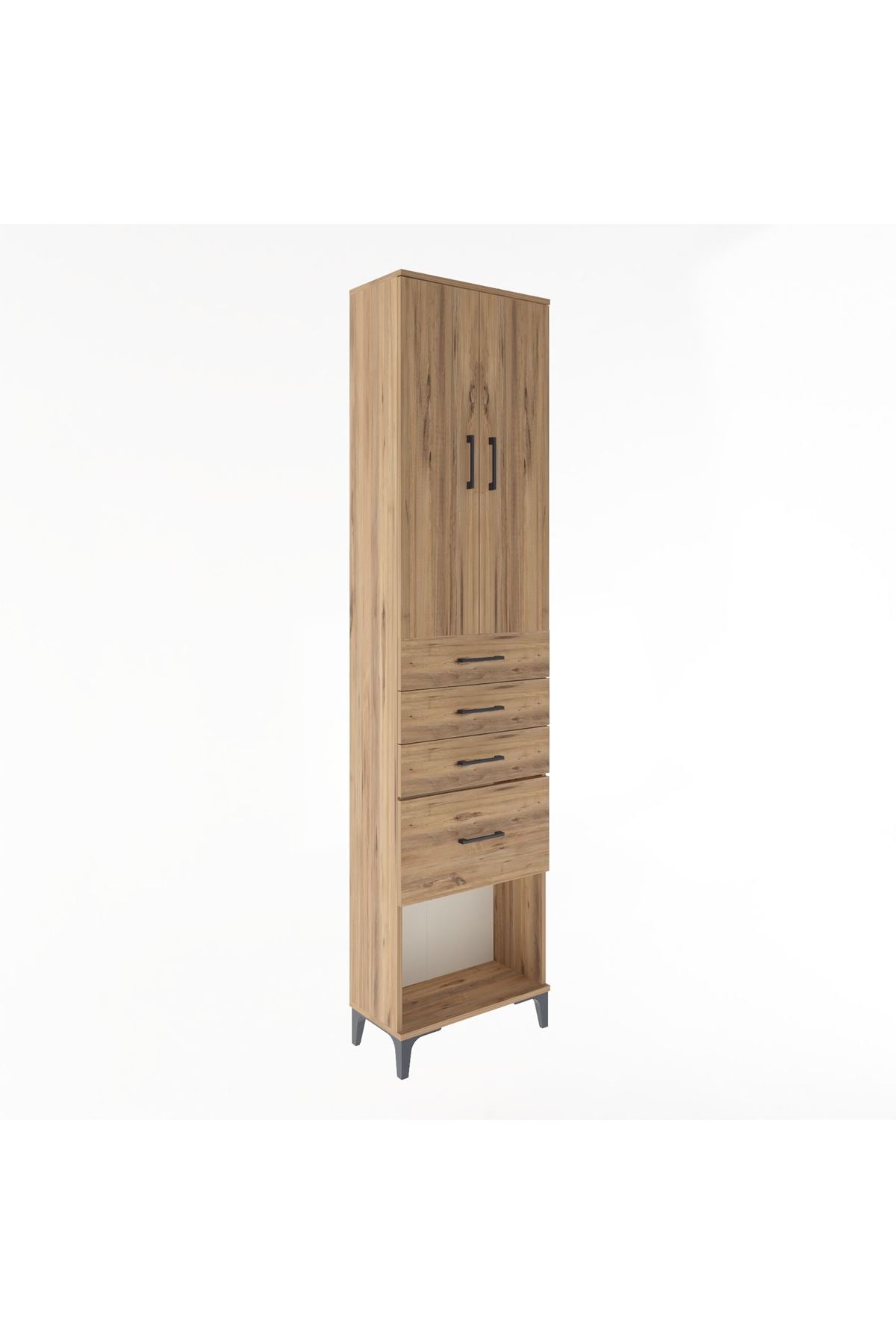 Arges Dolap 3 Raflı 4 Çekmeceli 2 Kapaklı 60x30x243 Çam-Çam