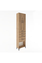 Arges Dolap 3 Raflı 4 Çekmeceli 2 Kapaklı 60x30x243 Çam-Çam