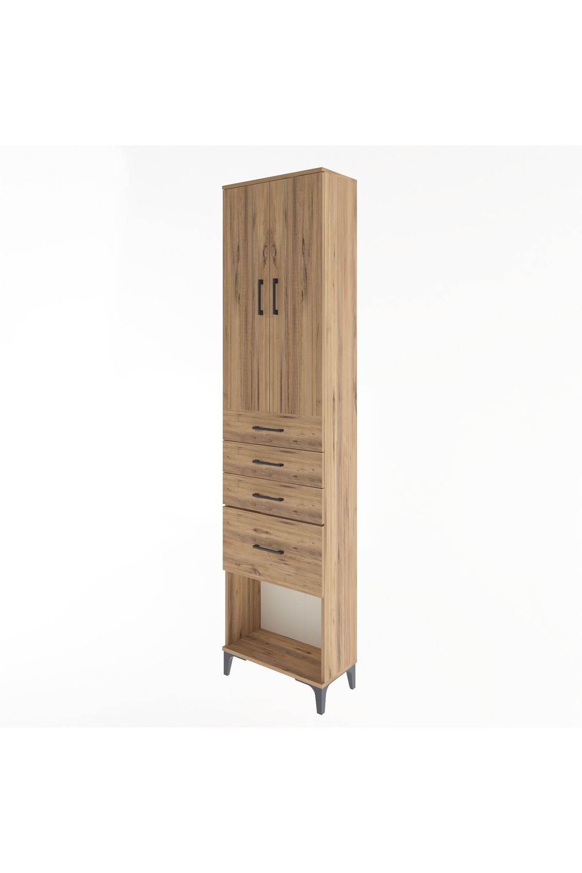 Arges Dolap 3 Raflı 4 Çekmeceli 2 Kapaklı 60x30x243 Çam-Çam