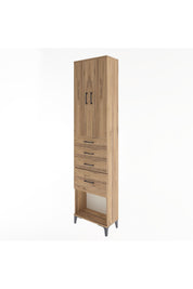 Arges Dolap 3 Raflı 4 Çekmeceli 2 Kapaklı 60x30x243 Çam-Çam