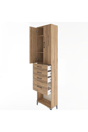 Arges Dolap 3 Raflı 4 Çekmeceli 2 Kapaklı 60x30x243 Çam-Çam