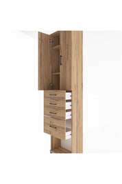 Arges Dolap 3 Raflı 4 Çekmeceli 2 Kapaklı 60x30x243 Çam-Çam