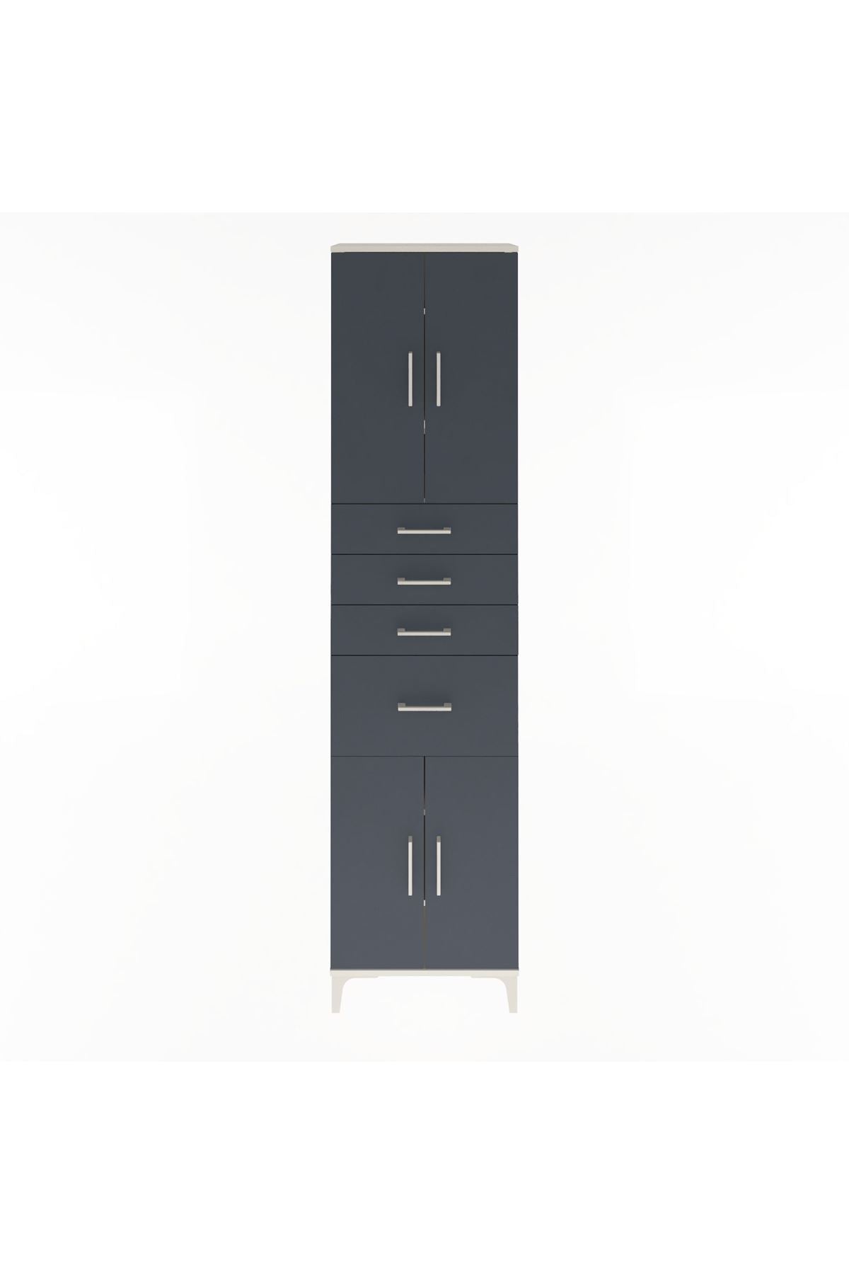 Arges Dolap 5 Raflı 4 Çekmeceli 4 Kapaklı 60x30x243 Aytaşı-Antrasit