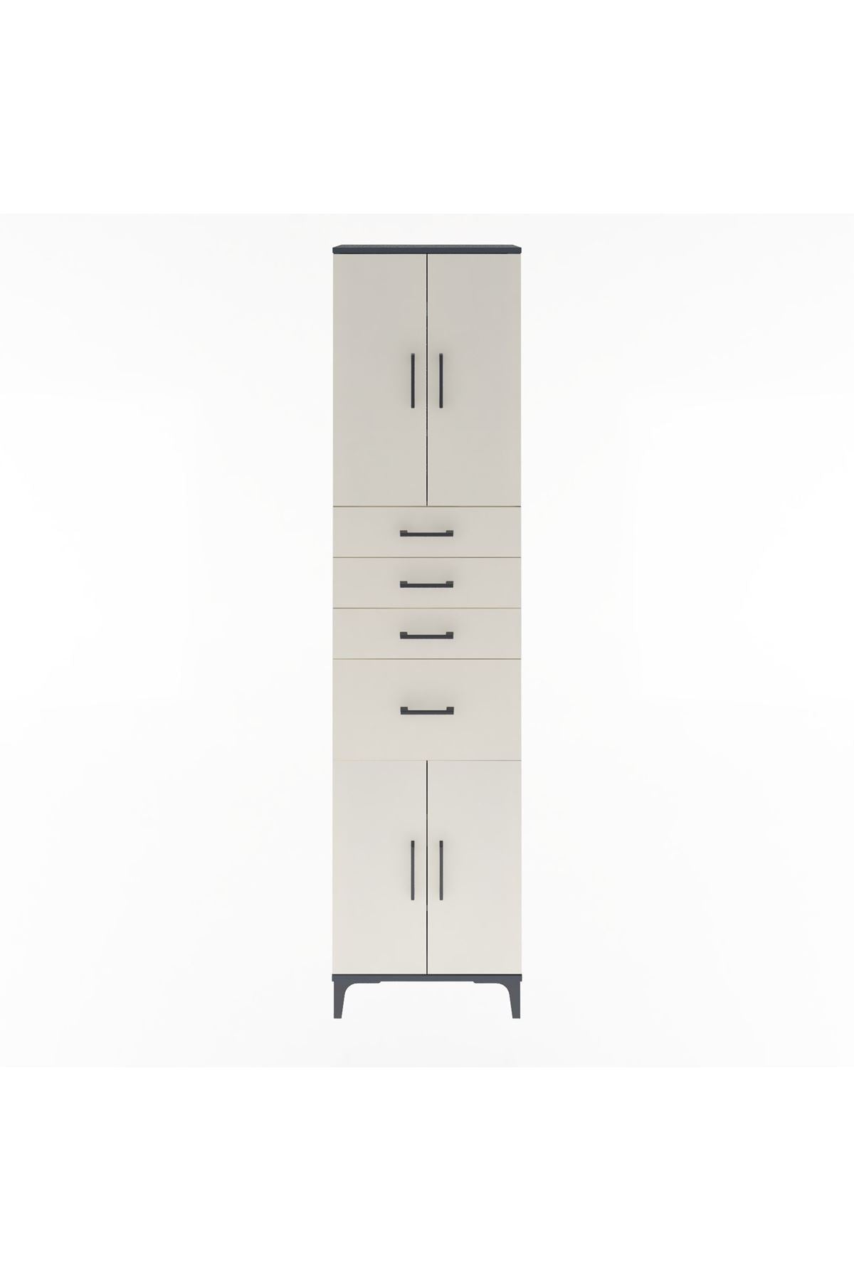 Arges Dolap 5 Raflı 4 Çekmeceli 4 Kapaklı 60x30x243 Antrasit-Aytaşı