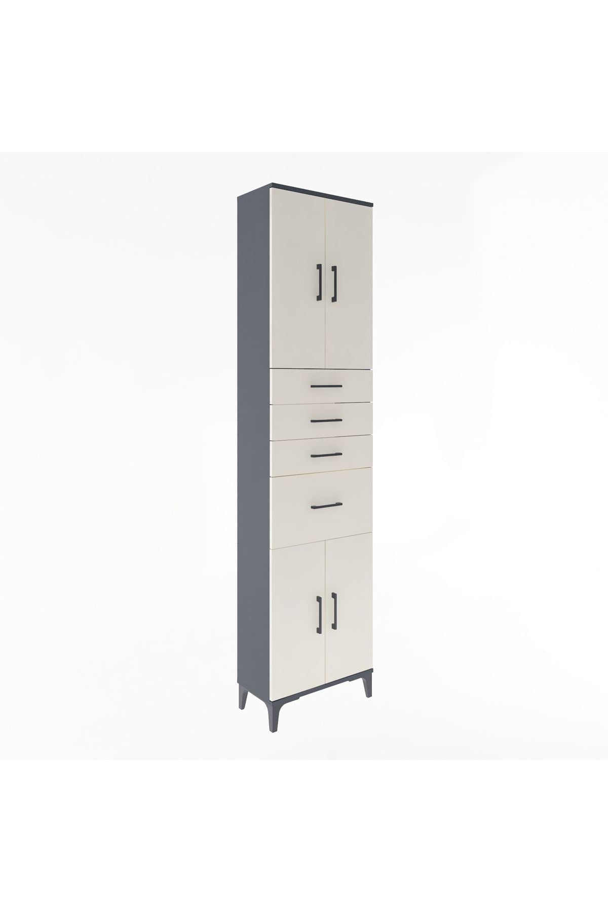 Arges Dolap 5 Raflı 4 Çekmeceli 4 Kapaklı 60x30x243 Antrasit-Aytaşı