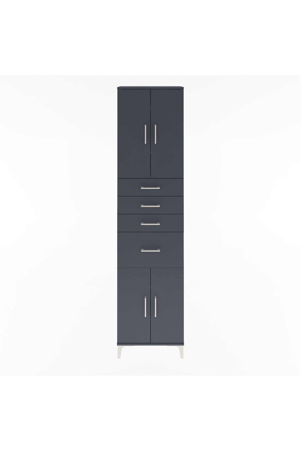 Arges Dolap 5 Raflı 4 Çekmeceli 4 Kapaklı 60x30x243 Antrasit-Antrasit