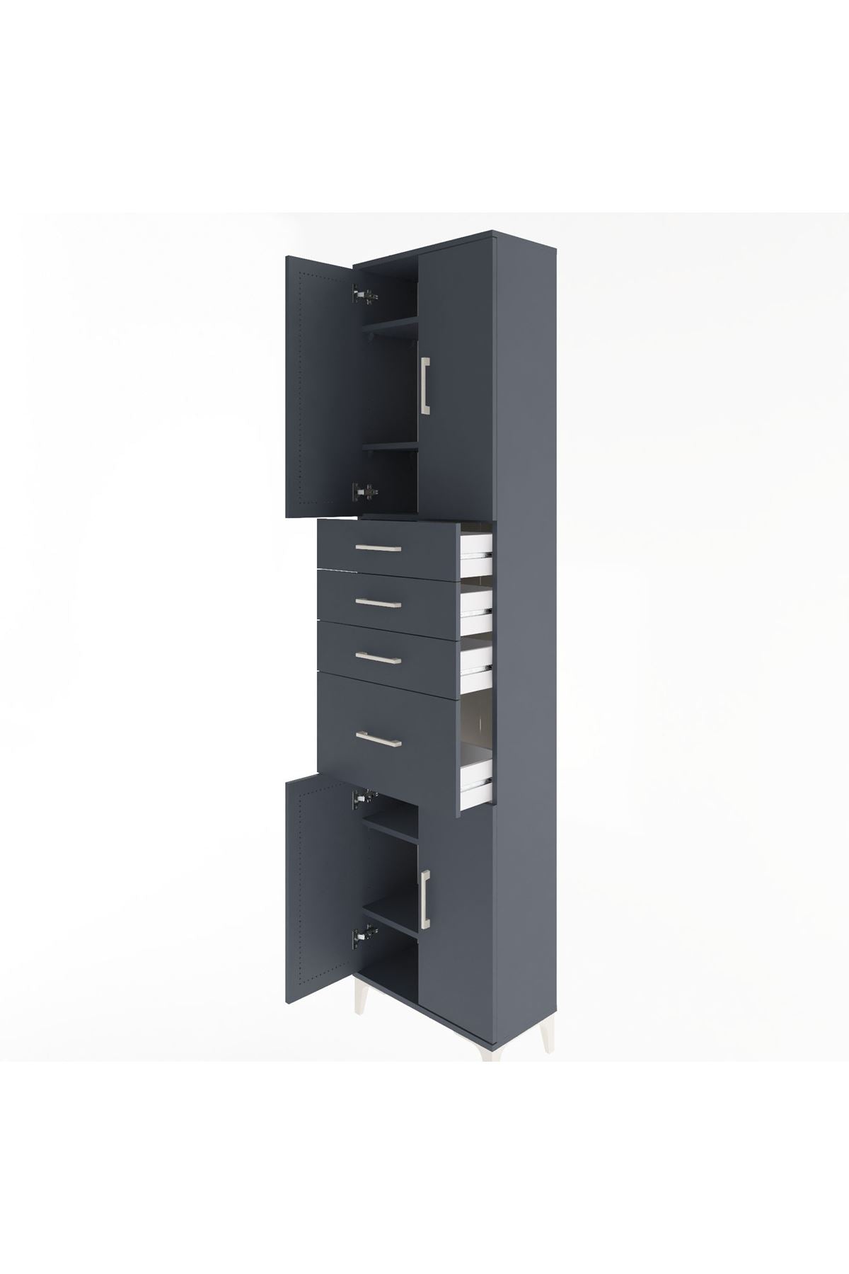 Arges Dolap 5 Raflı 4 Çekmeceli 4 Kapaklı 60x30x243 Antrasit-Antrasit