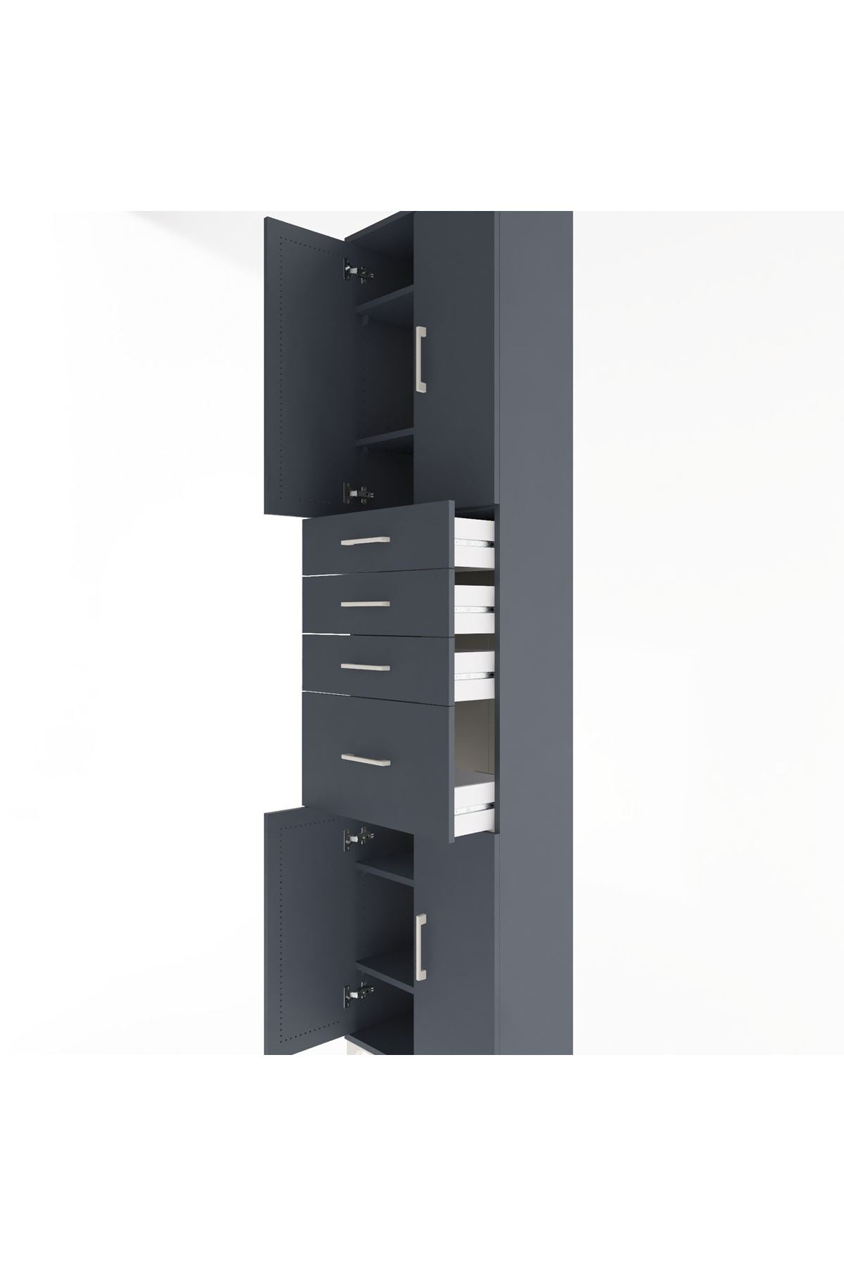 Arges Dolap 5 Raflı 4 Çekmeceli 4 Kapaklı 60x30x243 Antrasit-Antrasit