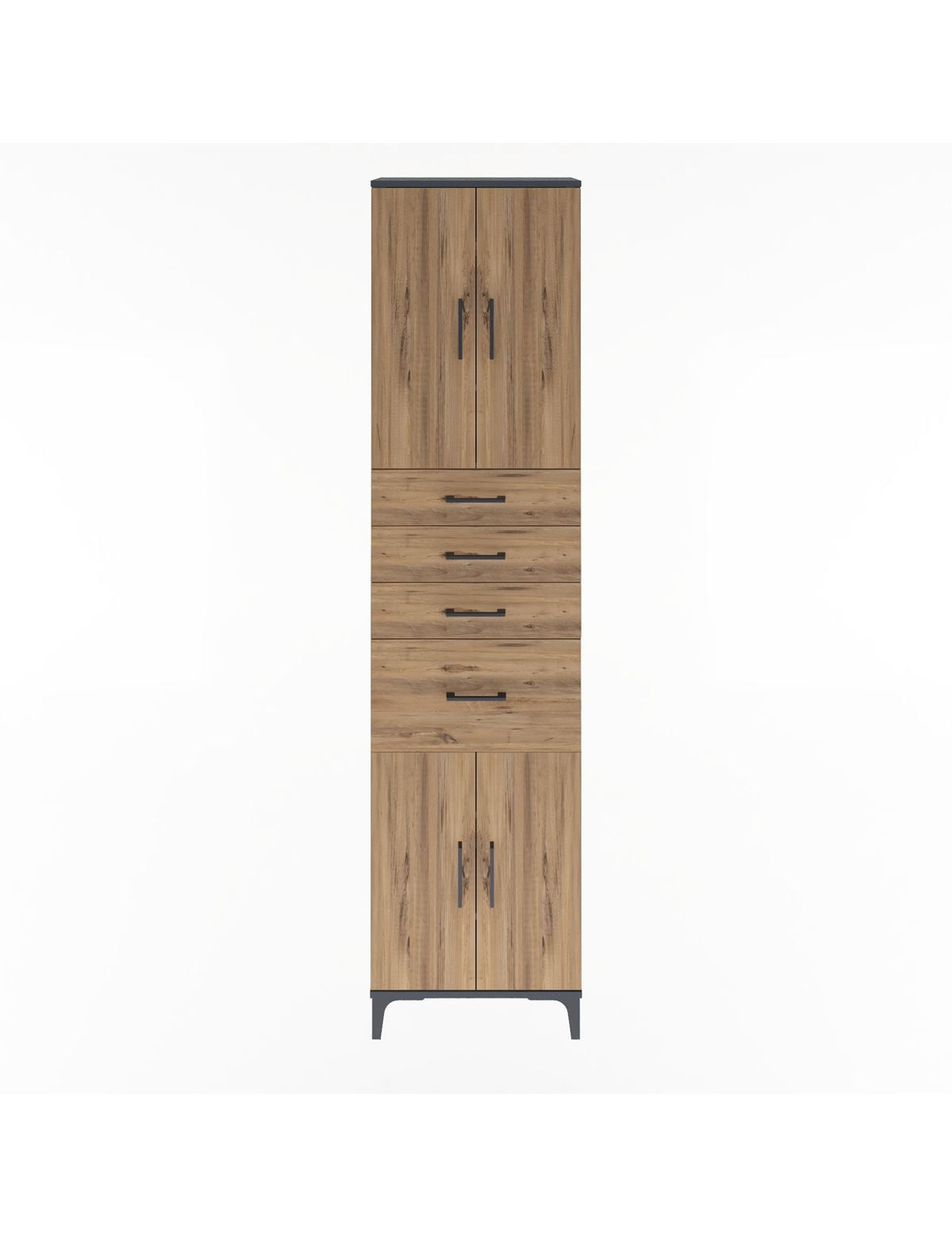 Arges Dolap 5 Raflı 4 Çekmeceli 4 Kapaklı 60x30x243 Antrasit-Çam