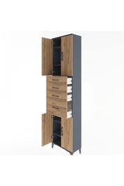 Arges Dolap 5 Raflı 4 Çekmeceli 4 Kapaklı 60x30x243 Antrasit-Çam