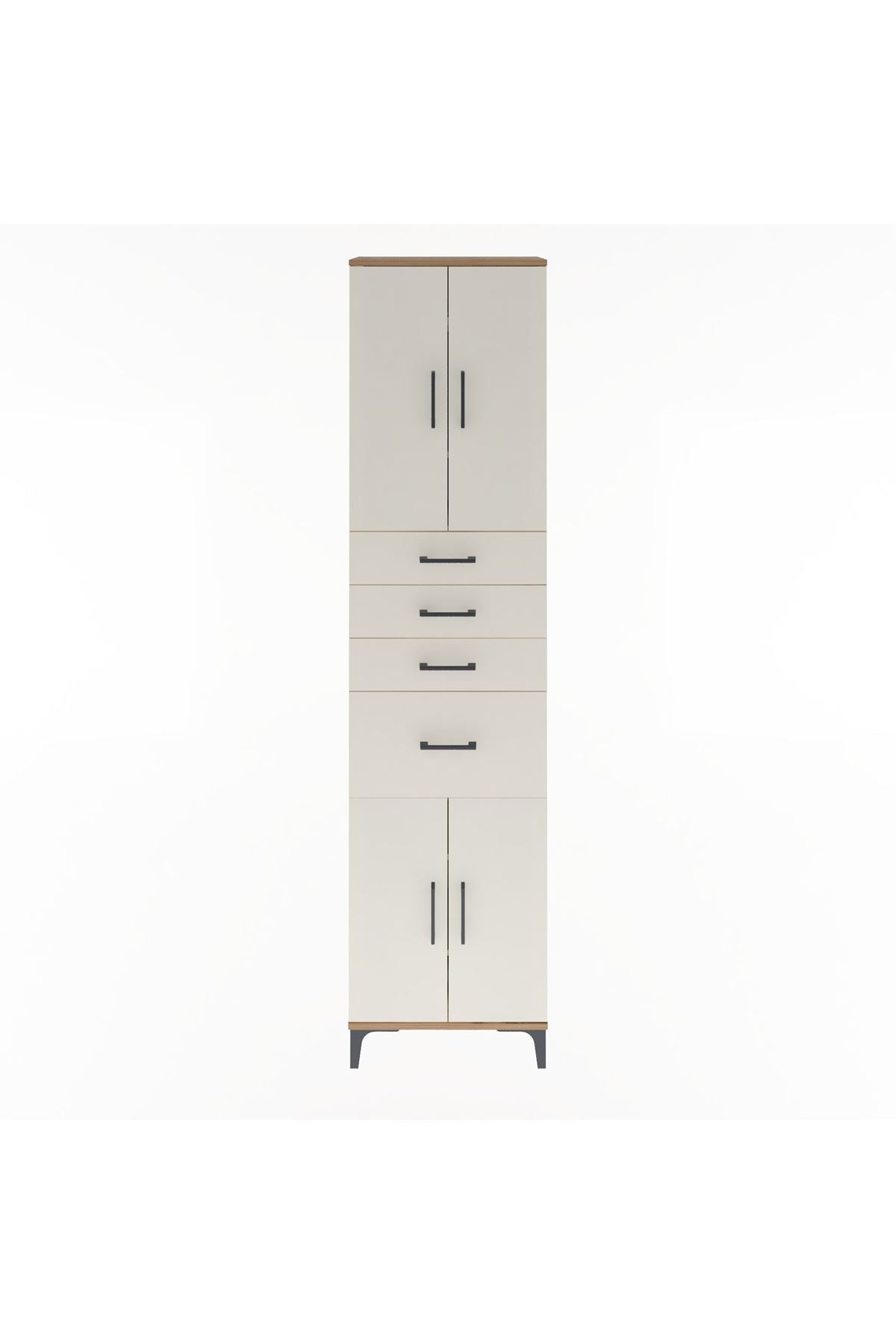 Arges Dolap 5 Raflı 4 Çekmeceli 4 Kapaklı 60x30x243 Çam-Aytaşı