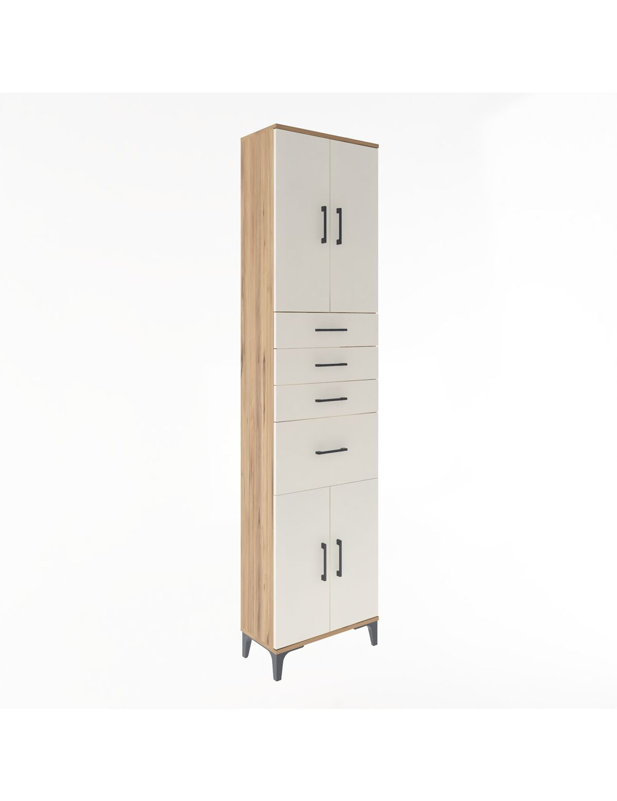 Arges Dolap 5 Raflı 4 Çekmeceli 4 Kapaklı 60x30x243 Çam-Aytaşı