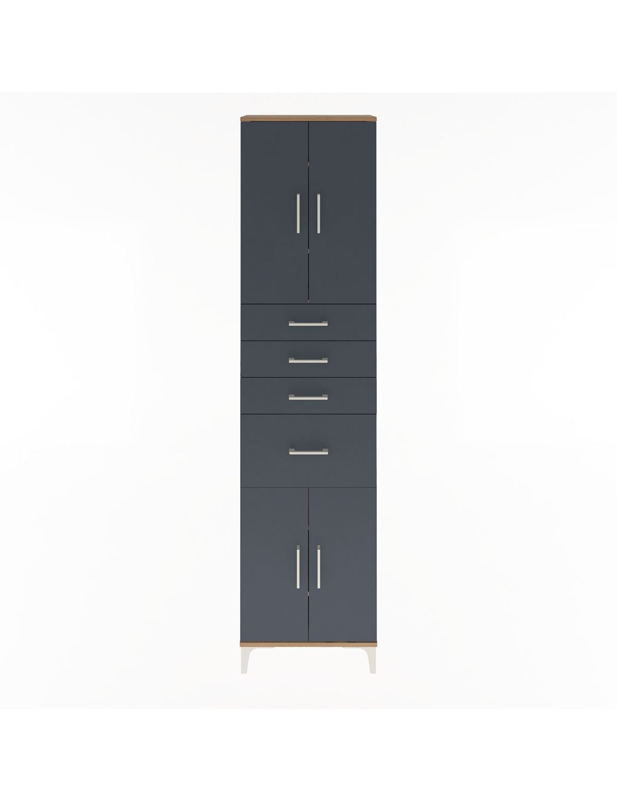 Arges Dolap 5 Raflı 4 Çekmeceli 4 Kapaklı 60x30x243 Çam-Antrasit
