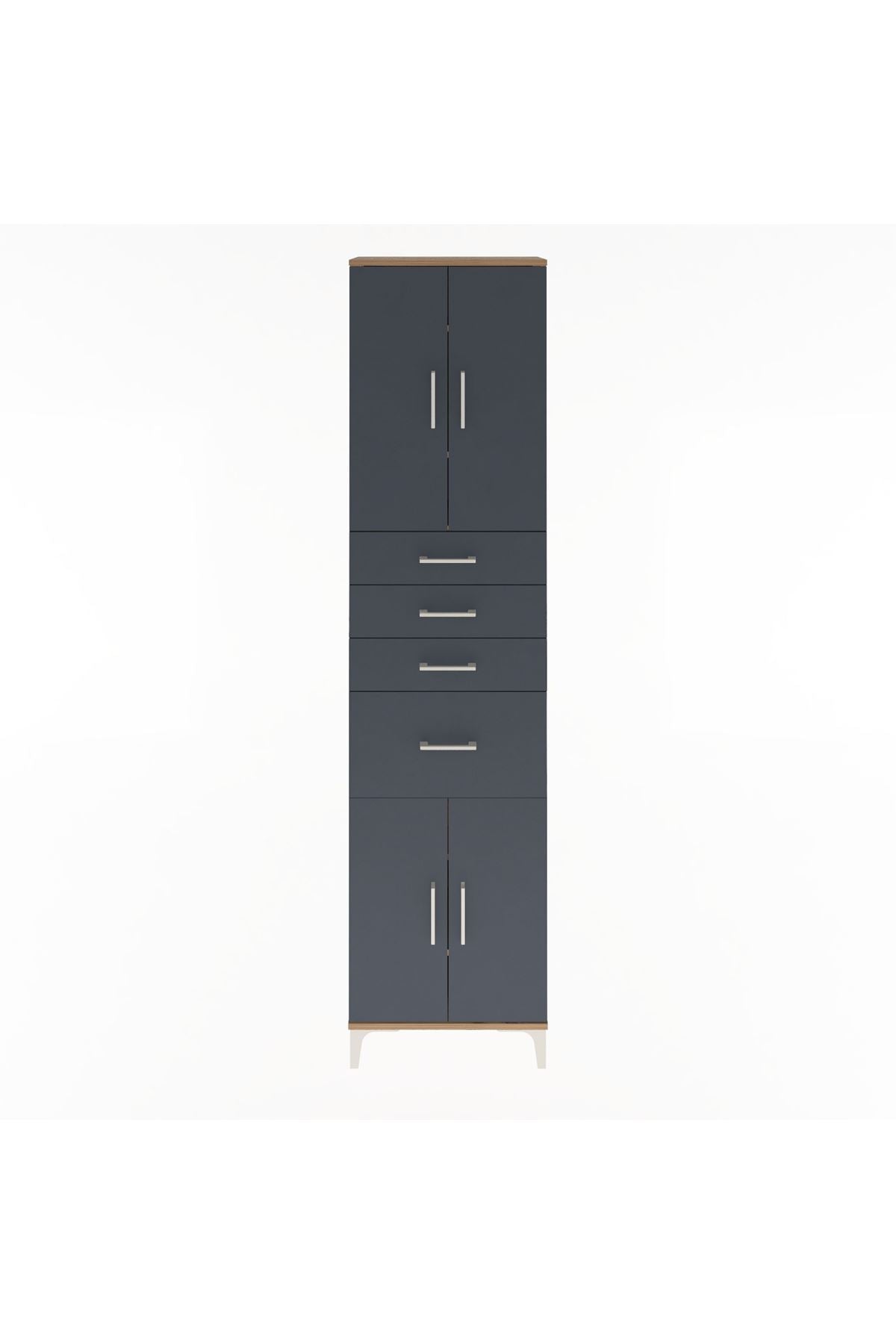 Arges Dolap 5 Raflı 4 Çekmeceli 4 Kapaklı 60x30x243 Çam-Antrasit