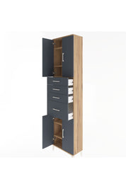 Arges Dolap 5 Raflı 4 Çekmeceli 4 Kapaklı 60x30x243 Çam-Antrasit