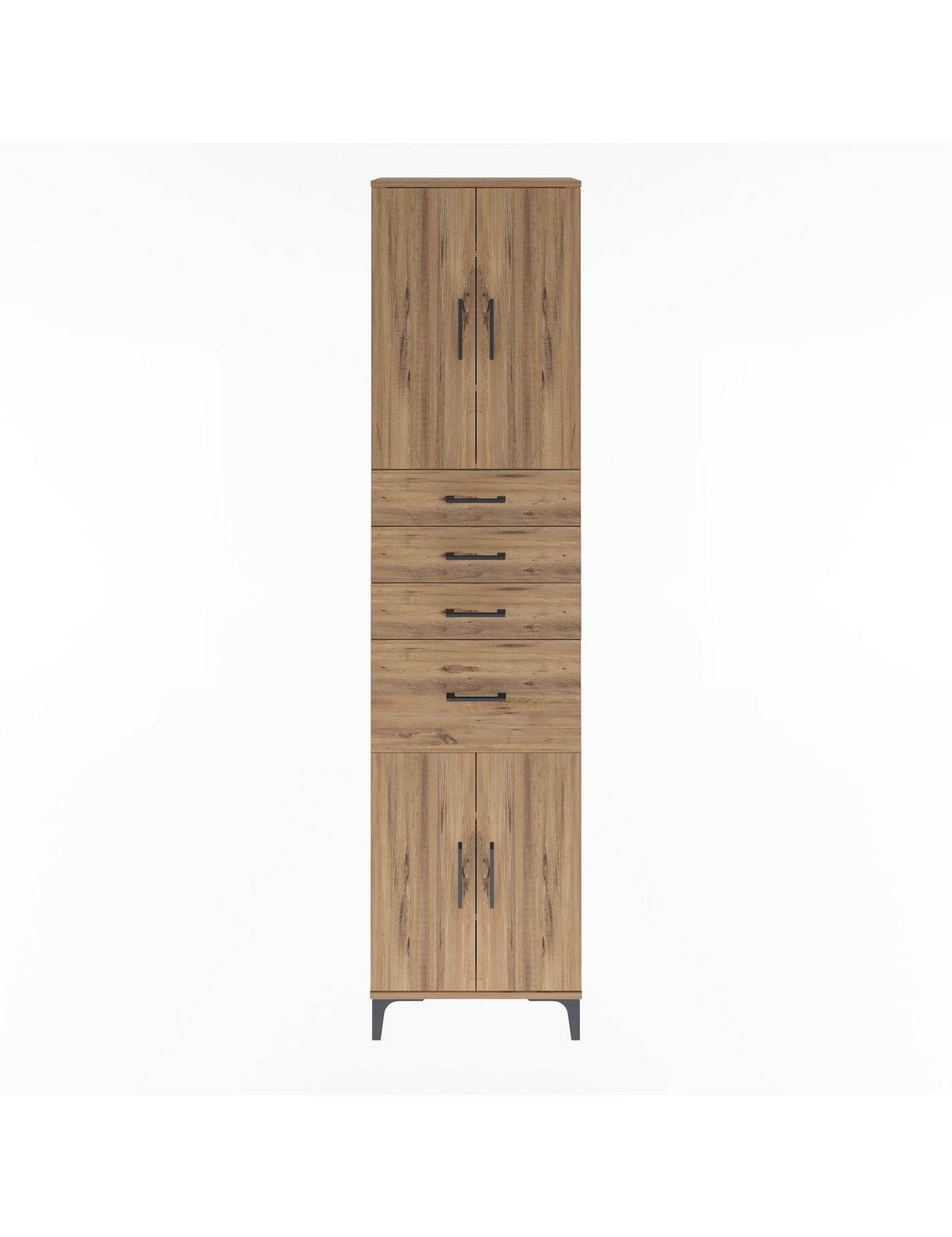 Arges Dolap 5 Raflı 4 Çekmeceli 4 Kapaklı 60x30x243 Çam-Çam