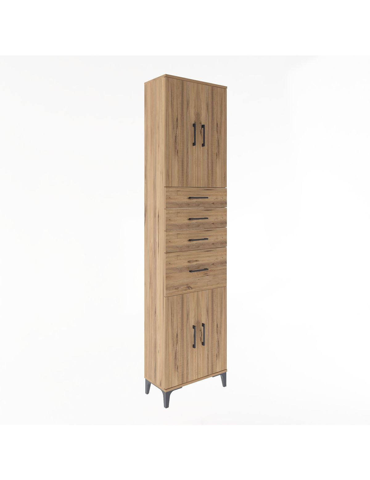 Arges Dolap 5 Raflı 4 Çekmeceli 4 Kapaklı 60x30x243 Çam-Çam