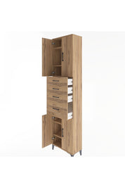 Arges Dolap 5 Raflı 4 Çekmeceli 4 Kapaklı 60x30x243 Çam-Çam