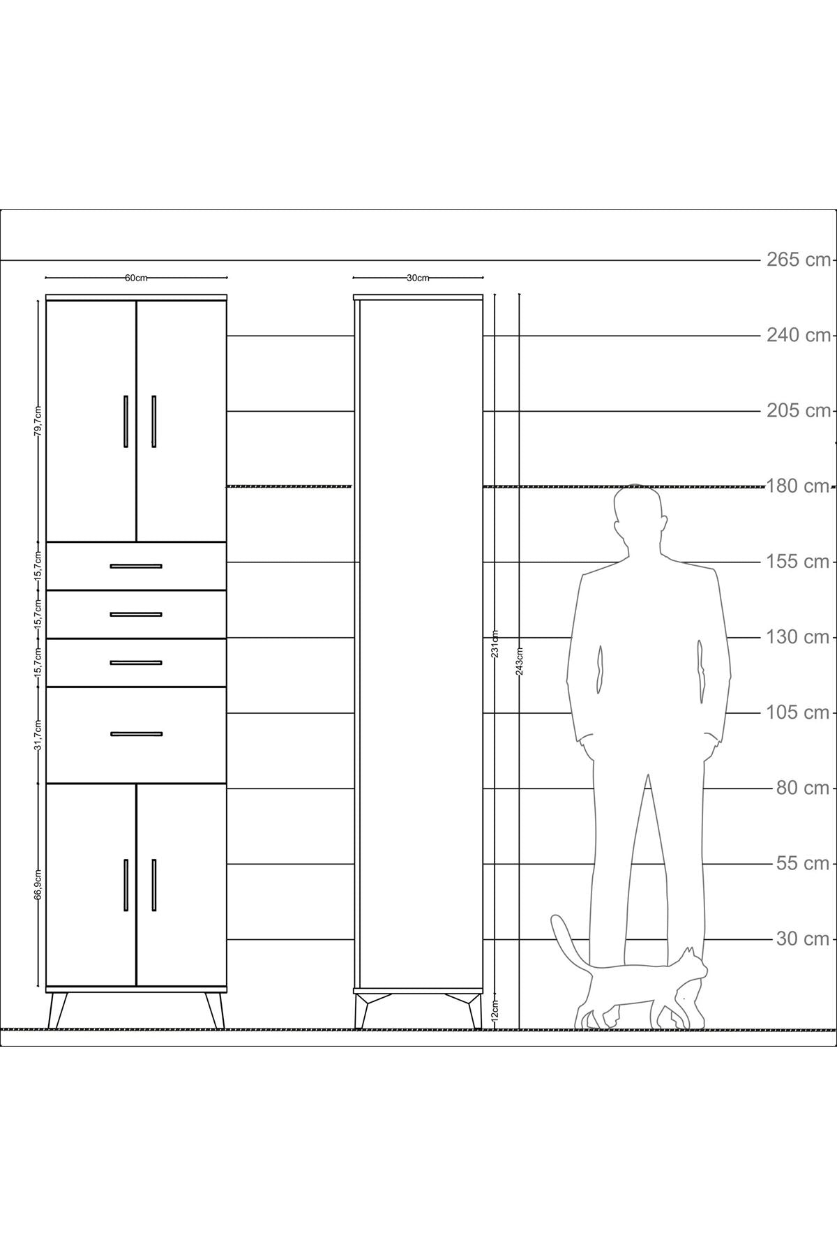 Arges Dolap 5 Raflı 4 Çekmeceli 4 Kapaklı 60x30x243 - S32M026V9A