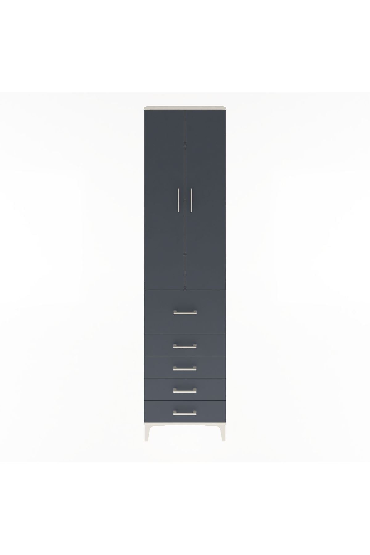 Arges Dolap 4 Raflı 5 Çekmeceli 2 Kapaklı 60x30x243 Aytaşı-Antrasit