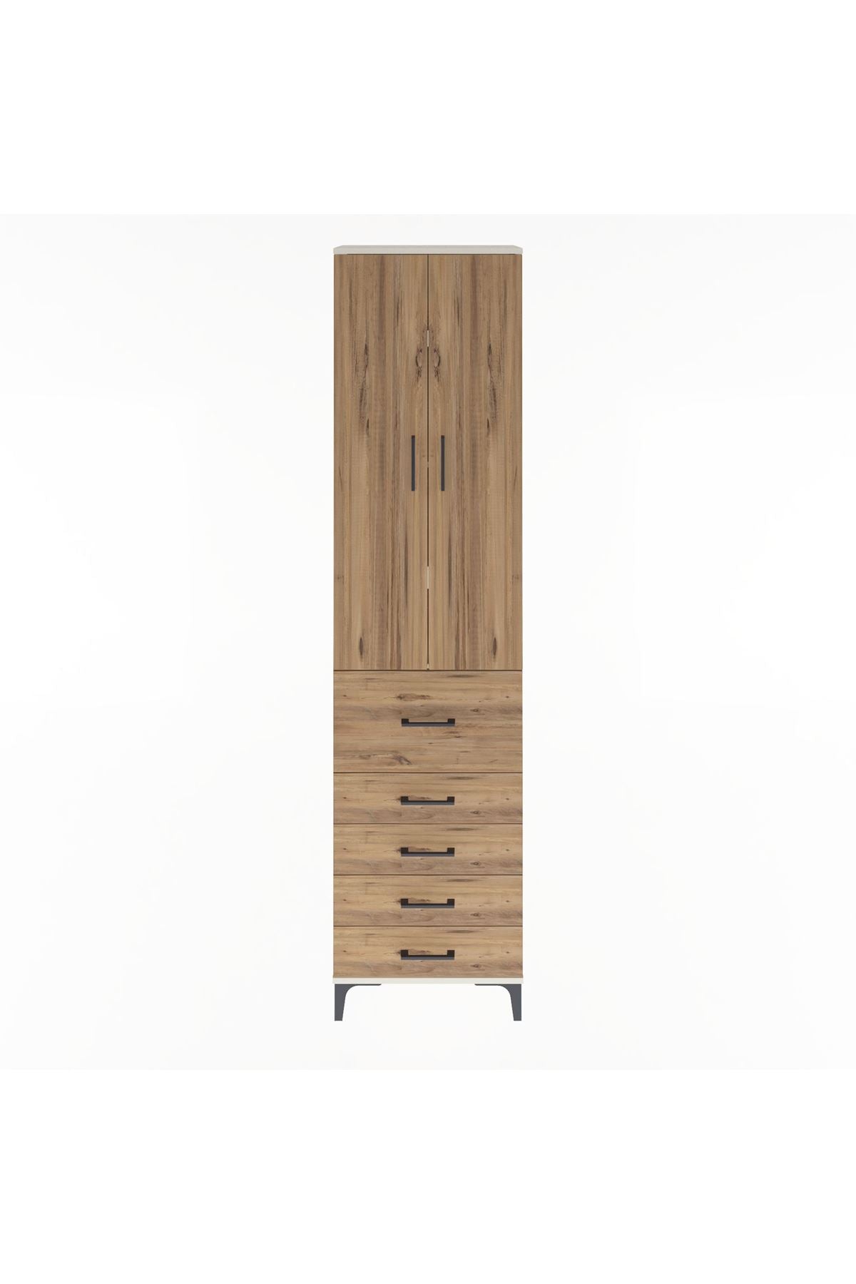 Arges Dolap 4 Raflı 5 Çekmeceli 2 Kapaklı 60x30x243 Aytaşı-Çam