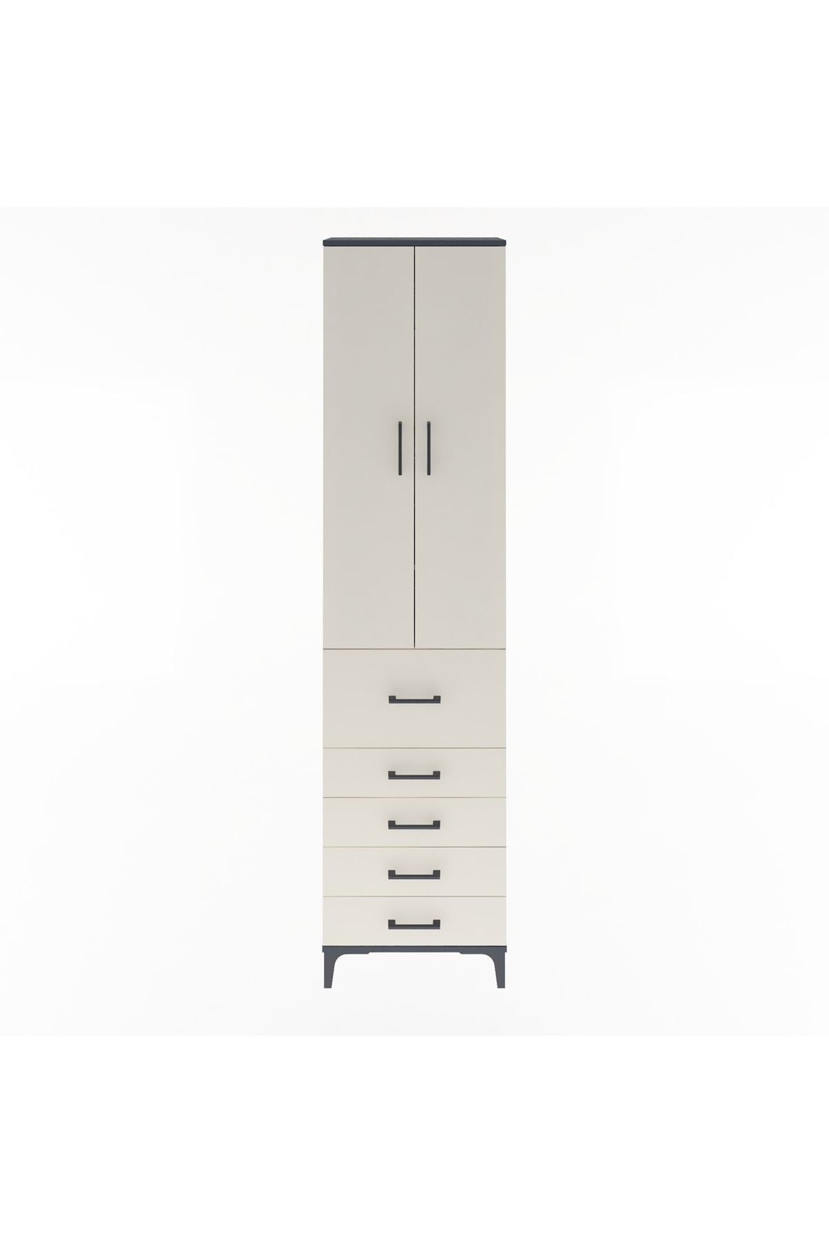 Arges Dolap 4 Raflı 5 Çekmeceli 2 Kapaklı 60x30x243 Antrasit-Aytaşı