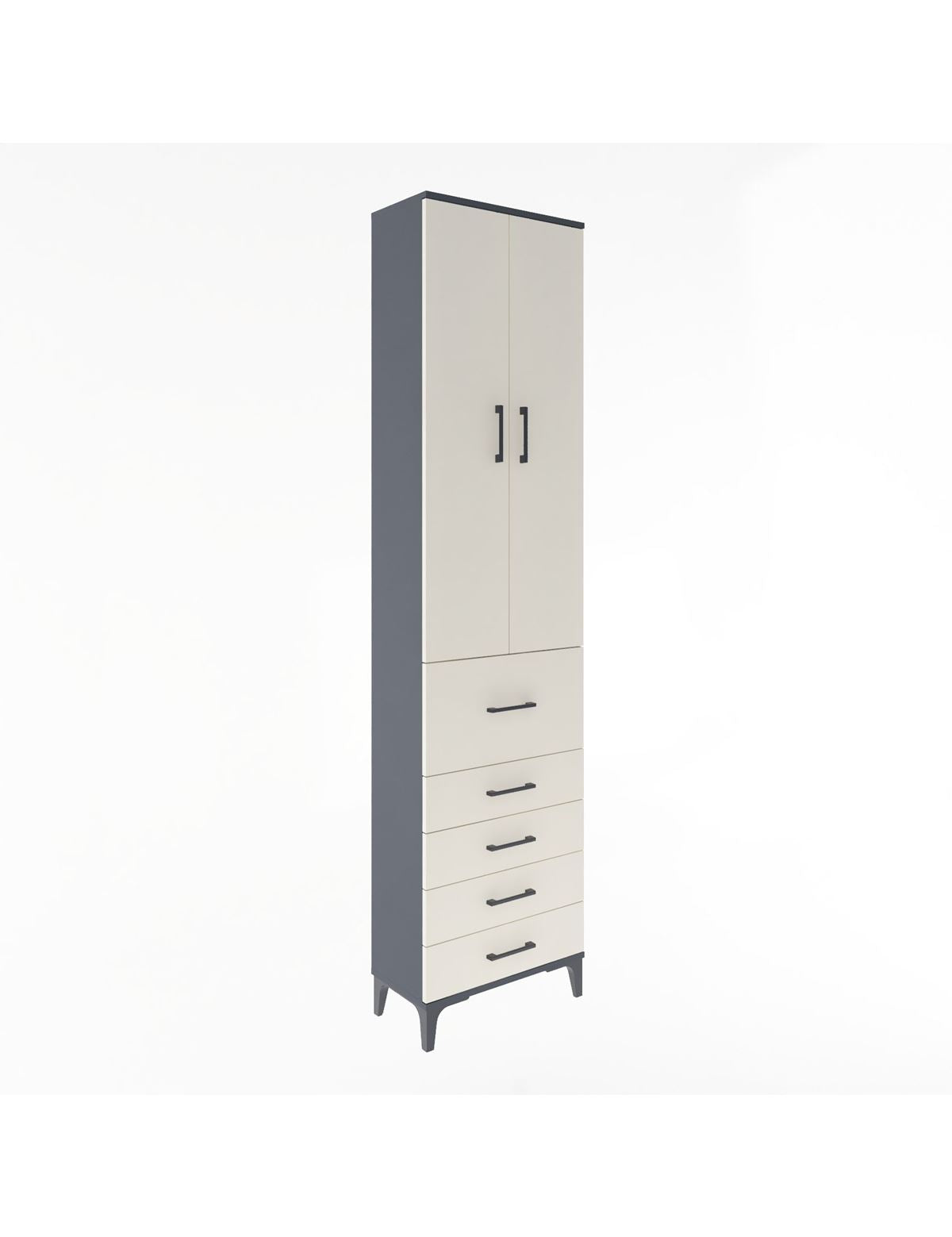 Arges Dolap 4 Raflı 5 Çekmeceli 2 Kapaklı 60x30x243 Antrasit-Aytaşı