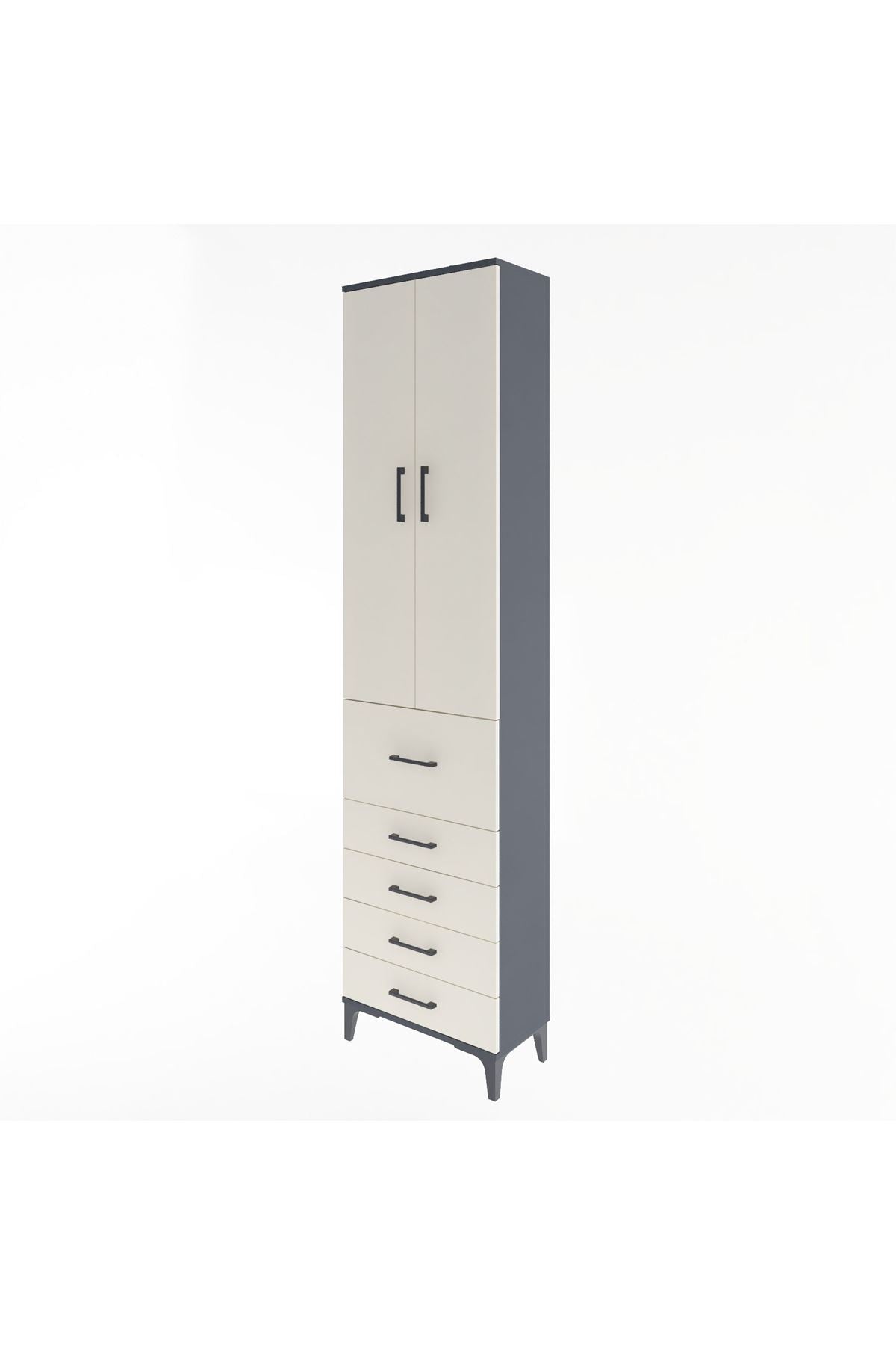 Arges Dolap 4 Raflı 5 Çekmeceli 2 Kapaklı 60x30x243 Antrasit-Aytaşı