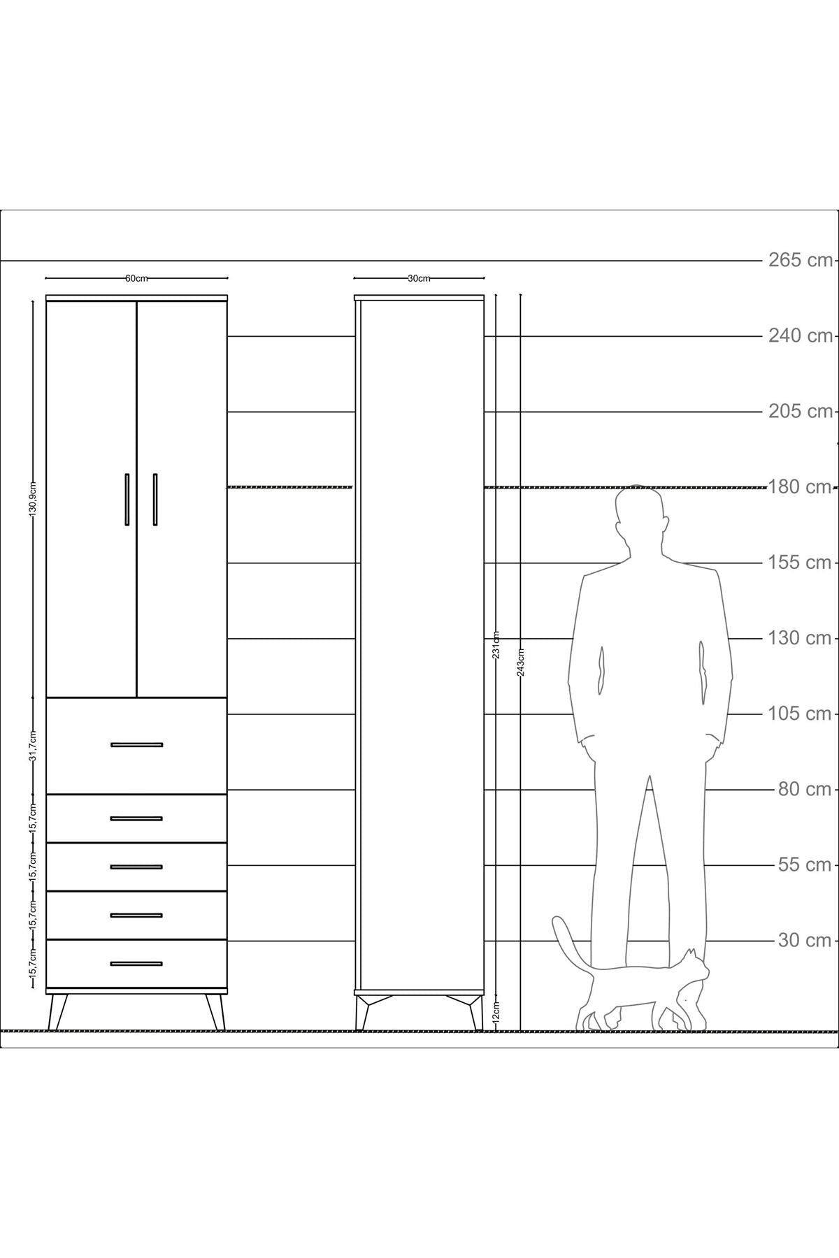 Arges Dolap 4 Raflı 5 Çekmeceli 2 Kapaklı 60x30x243 Antrasit-Aytaşı
