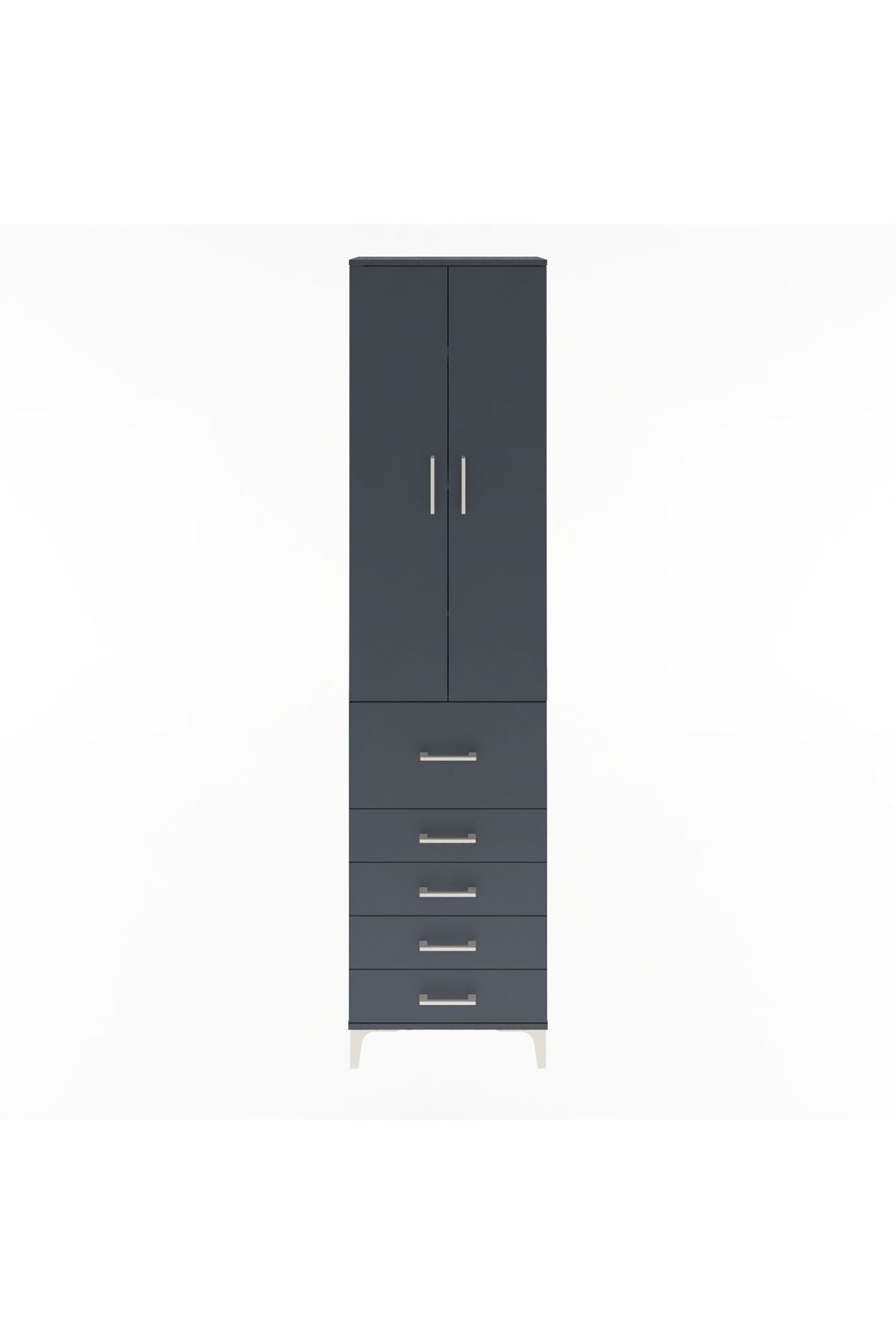 Arges Dolap 4 Raflı 5 Çekmeceli 2 Kapaklı 60x30x243 Antrasit-Antrasit