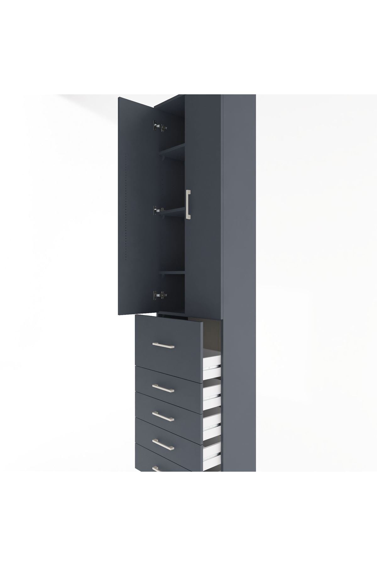 Arges Dolap 4 Raflı 5 Çekmeceli 2 Kapaklı 60x30x243 Antrasit-Antrasit