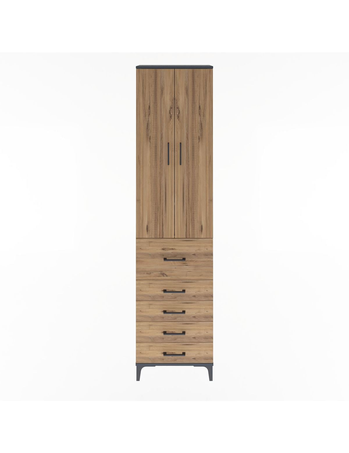 Arges Dolap 4 Raflı 5 Çekmeceli 2 Kapaklı 60x30x243 Antrasit-Çam