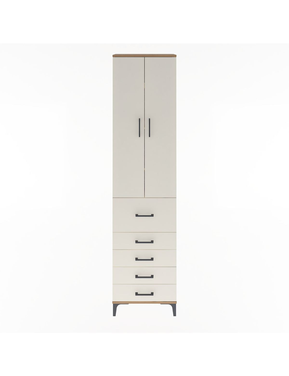 Arges Dolap 4 Raflı 5 Çekmeceli 2 Kapaklı 60x30x243 Çam-Aytaşı