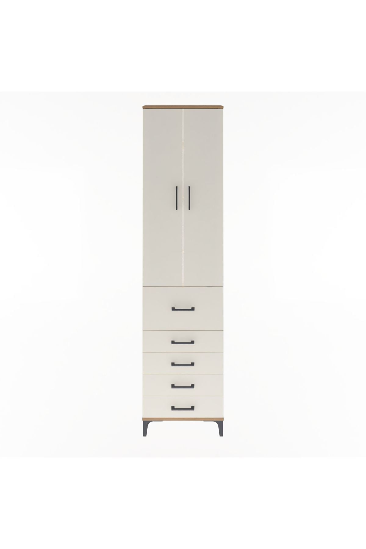 Arges Dolap 4 Raflı 5 Çekmeceli 2 Kapaklı 60x30x243 Çam-Aytaşı