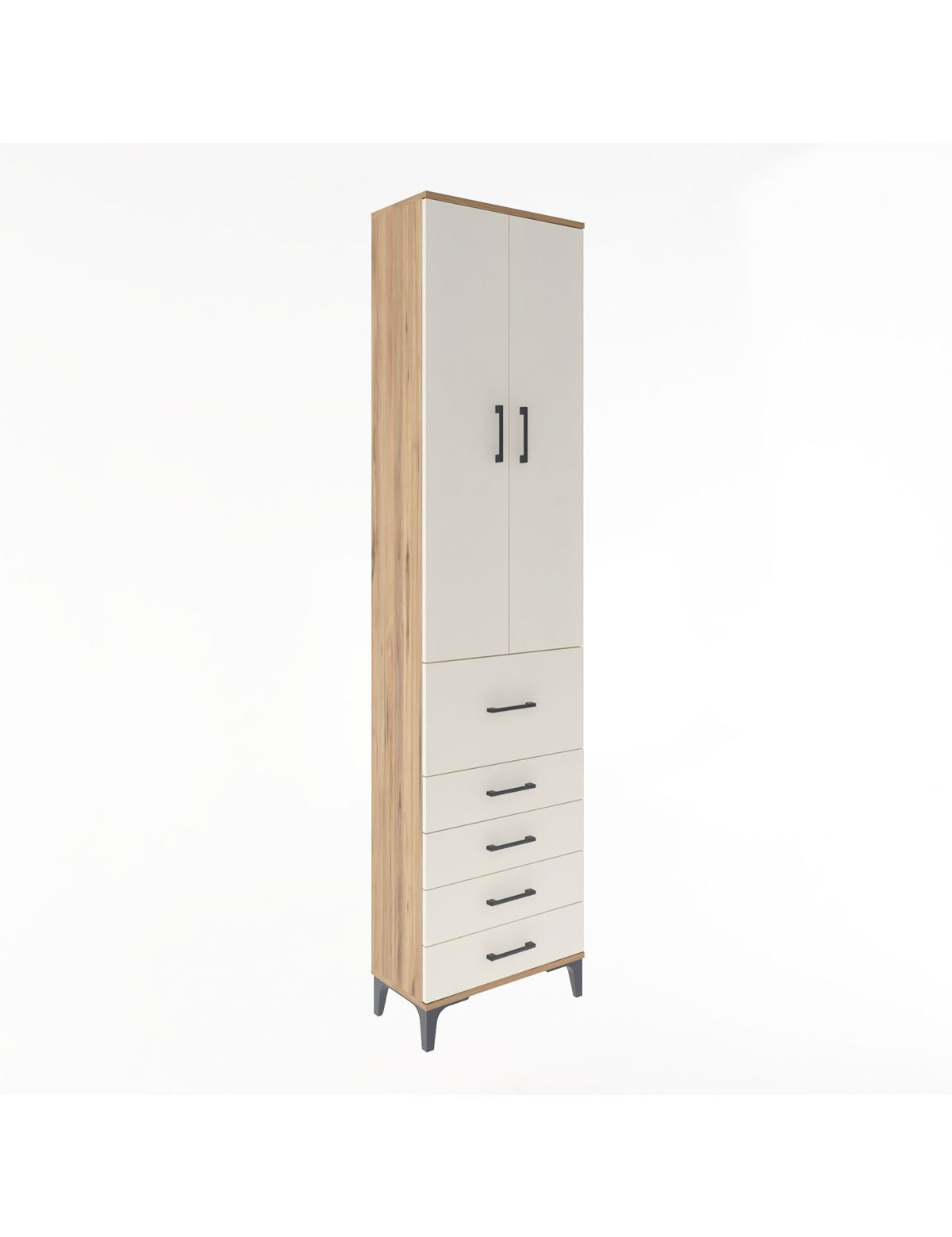 Arges Dolap 4 Raflı 5 Çekmeceli 2 Kapaklı 60x30x243 Çam-Aytaşı