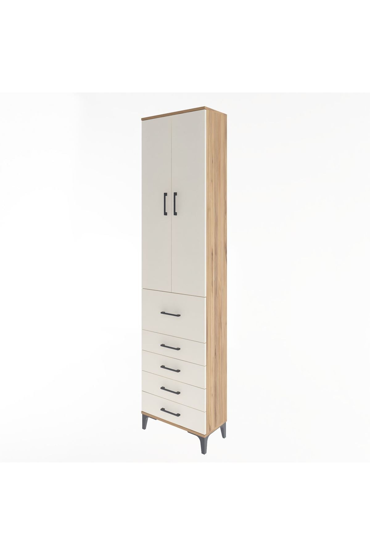 Arges Dolap 4 Raflı 5 Çekmeceli 2 Kapaklı 60x30x243 Çam-Aytaşı