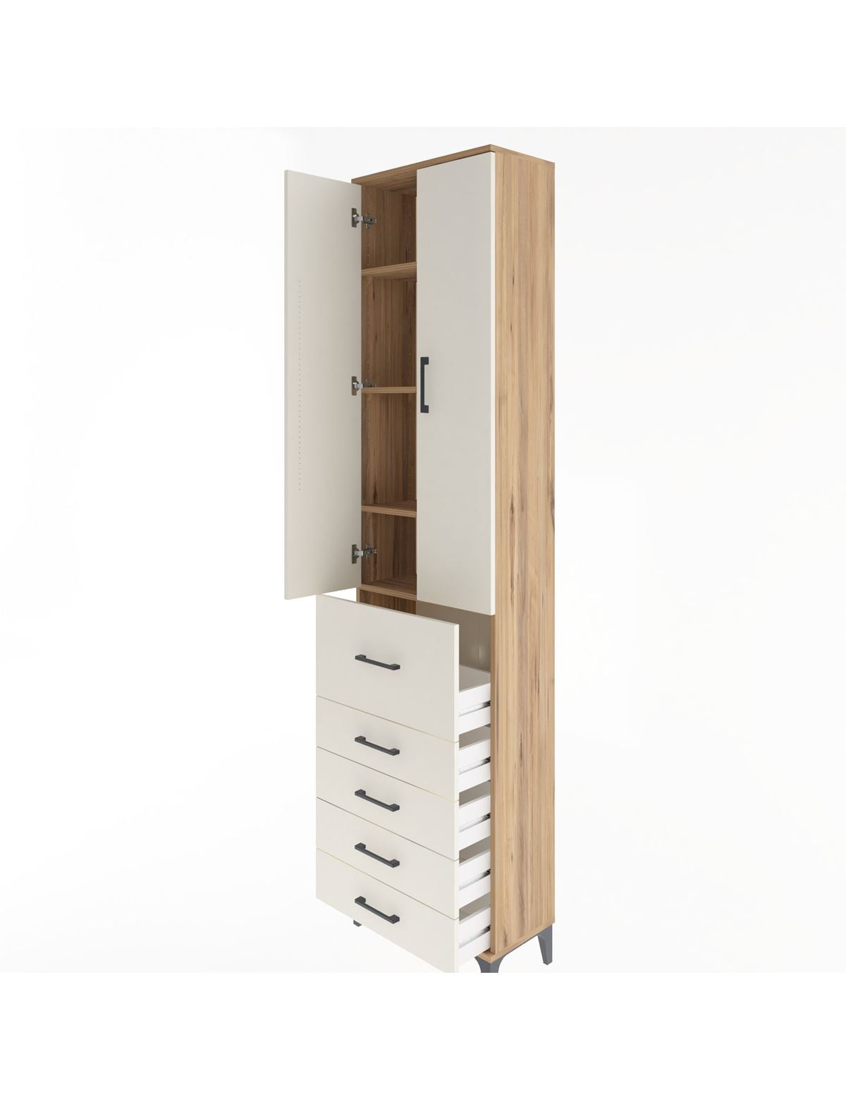 Arges Dolap 4 Raflı 5 Çekmeceli 2 Kapaklı 60x30x243 - S32M027V7A