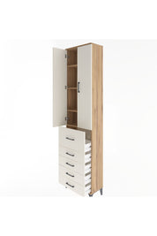 Arges Dolap 4 Raflı 5 Çekmeceli 2 Kapaklı 60x30x243 Çam-Aytaşı