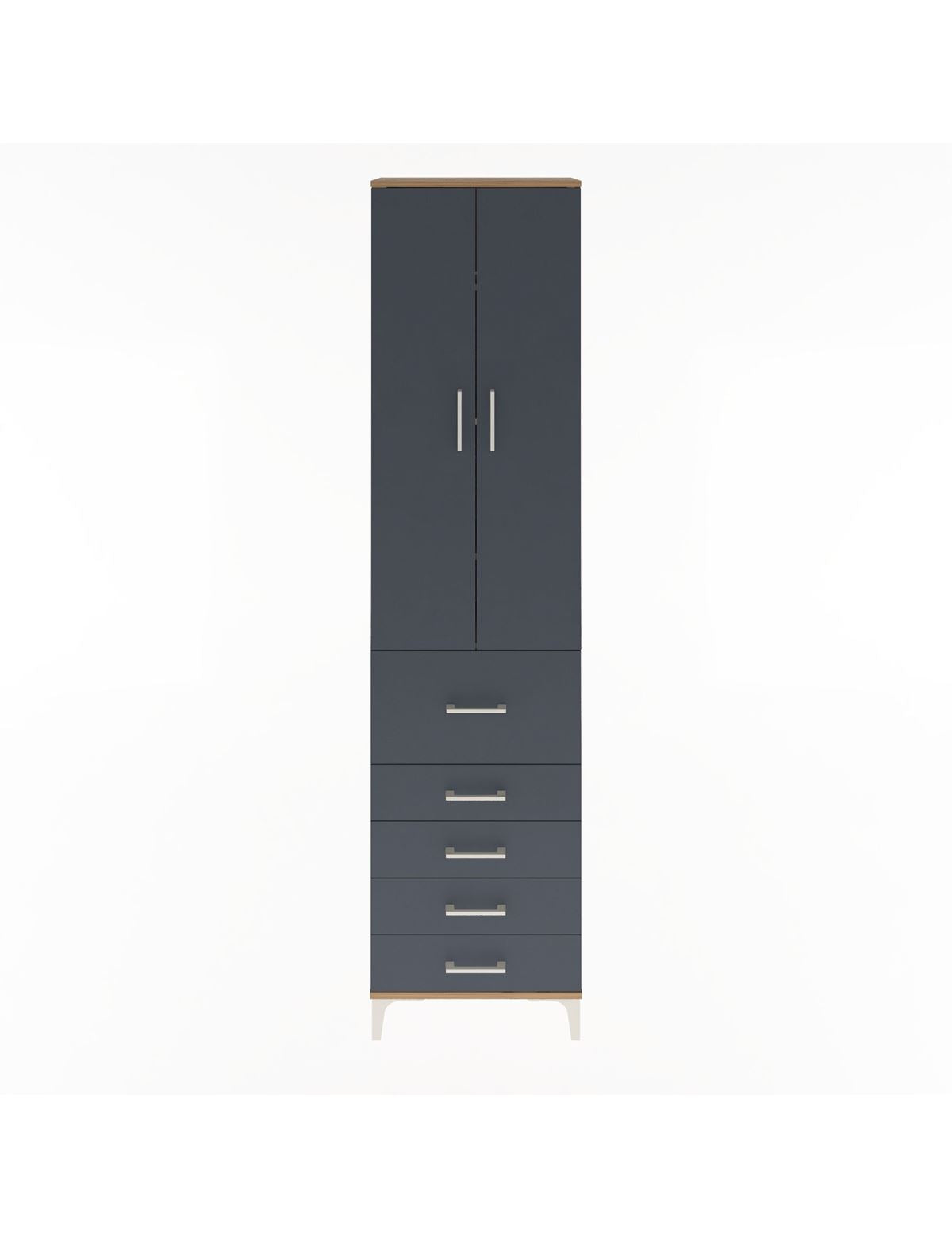 Arges Dolap 4 Raflı 5 Çekmeceli 2 Kapaklı 60x30x243 Çam-Antrasit