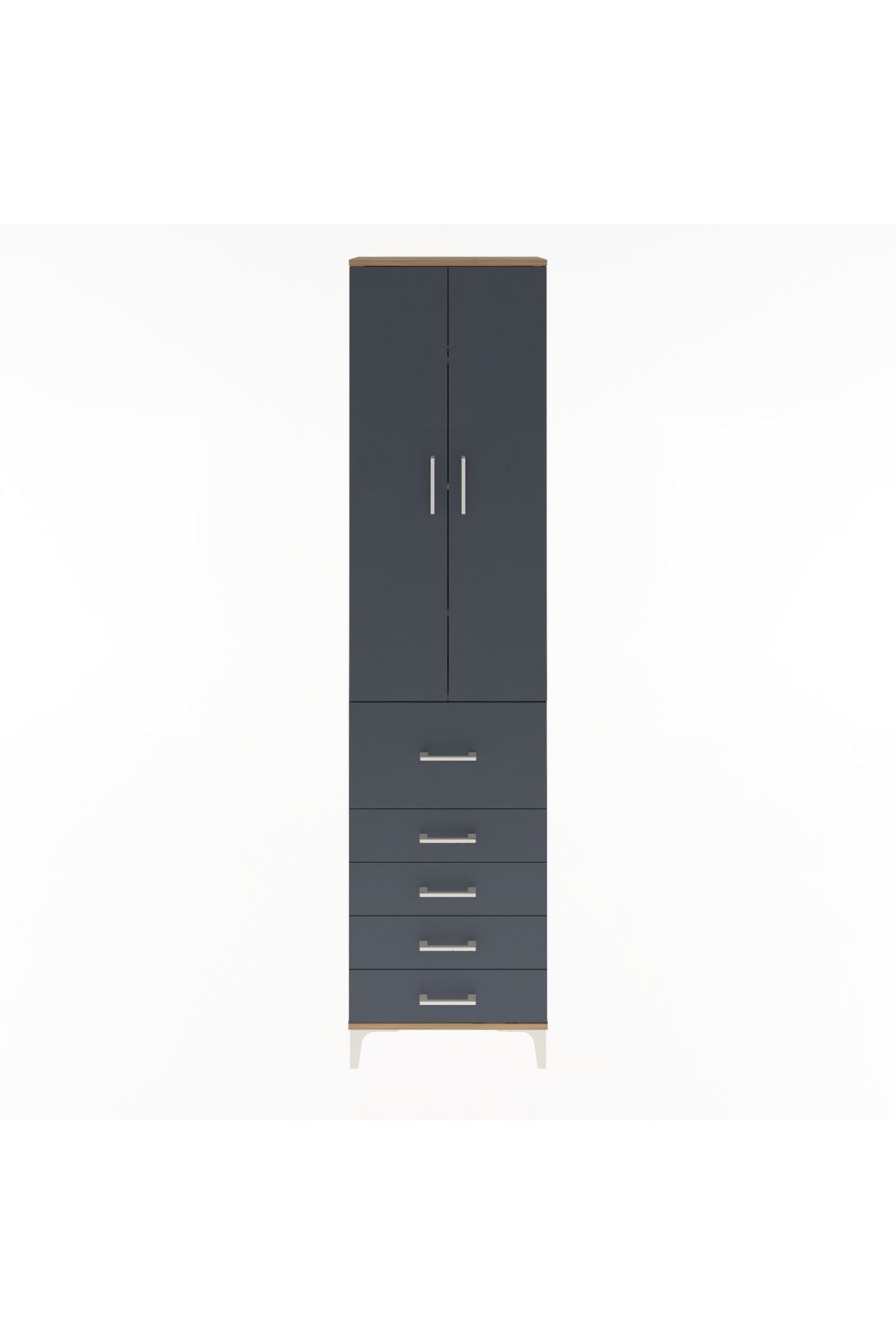 Arges Dolap 4 Raflı 5 Çekmeceli 2 Kapaklı 60x30x243 Çam-Antrasit